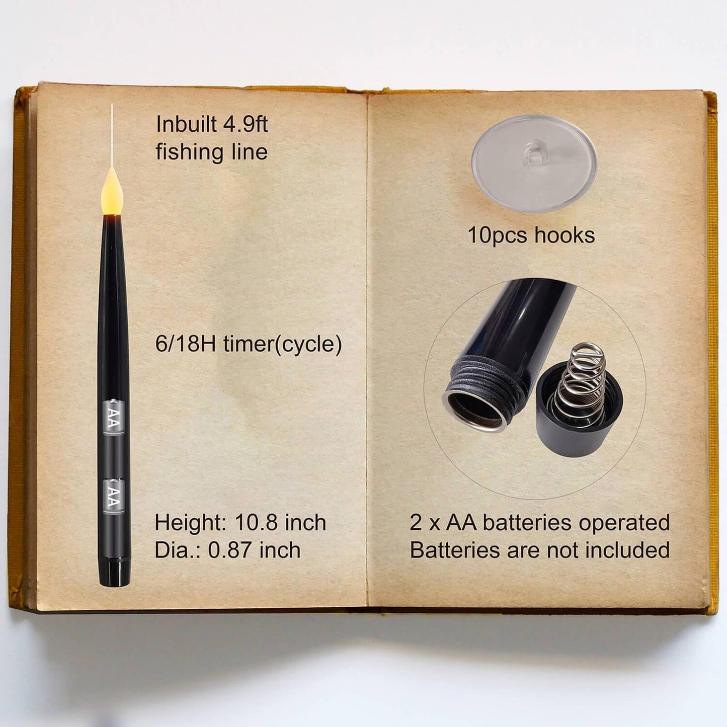 Leejec 10 Pcs of 10.8" Floating Candles, Magic Wand Remote with 6/18H Timer, Halloween Decorations, Hanging Flameless Taper Candles, Flickering Warm White LED, Home Decor, Witch Wizard Gift (Black)