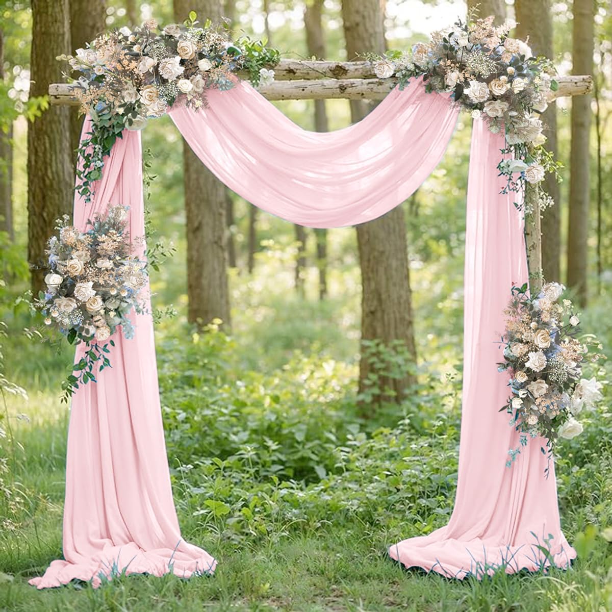 Pink Elegant Arch Draping Fabric 2 Panels Outdoor 29" × 20Ft Sheer Chiffon Curtain Drapes for Fall Wedding Ceremony Birthday Party Garden Brunch