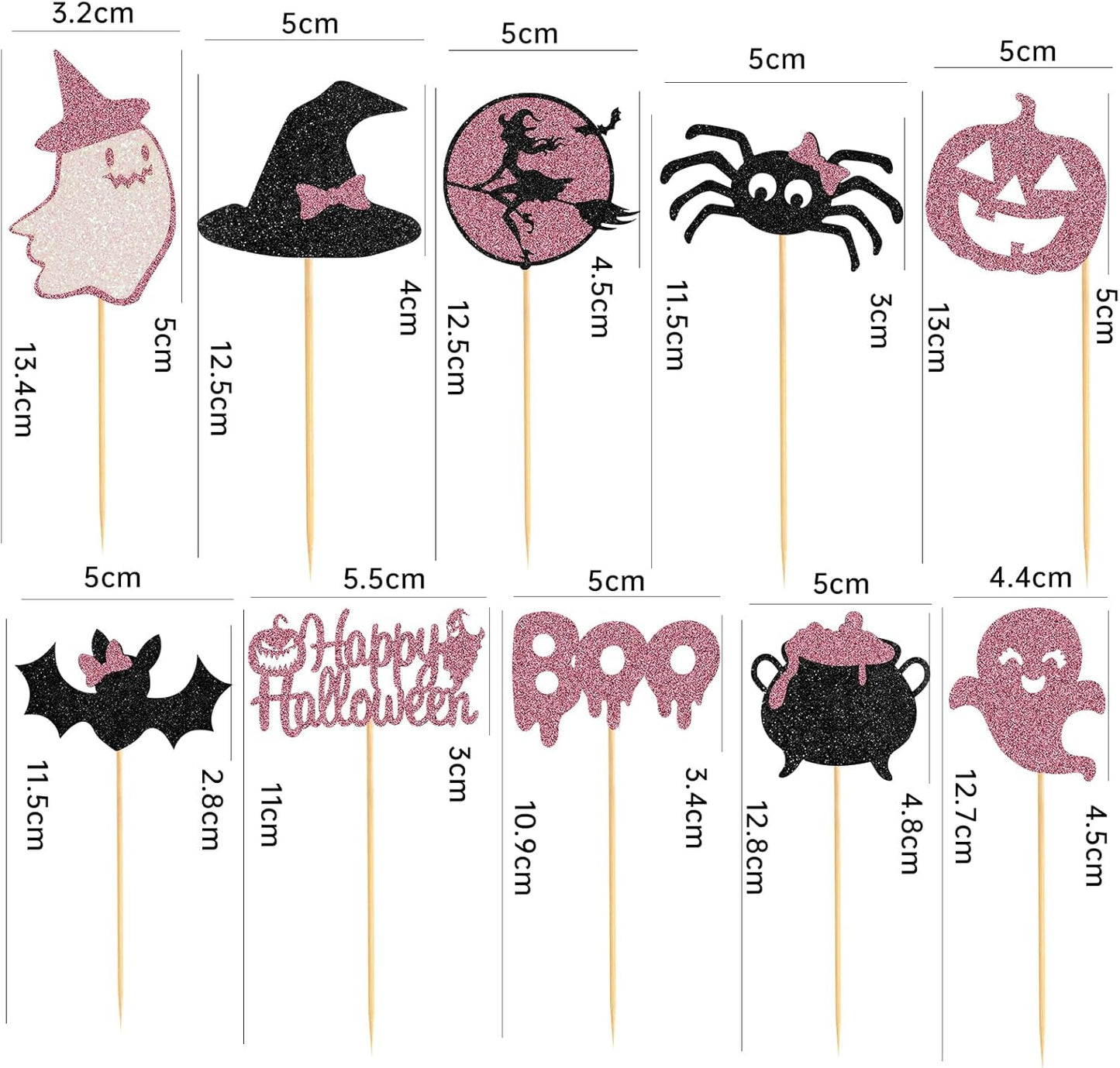 60Pcs Halloween Cupcake Toppers, Bat Pumpkin Ghost Cupcake Decorations for Halloween Party Supplies,Pink Multi Style1
