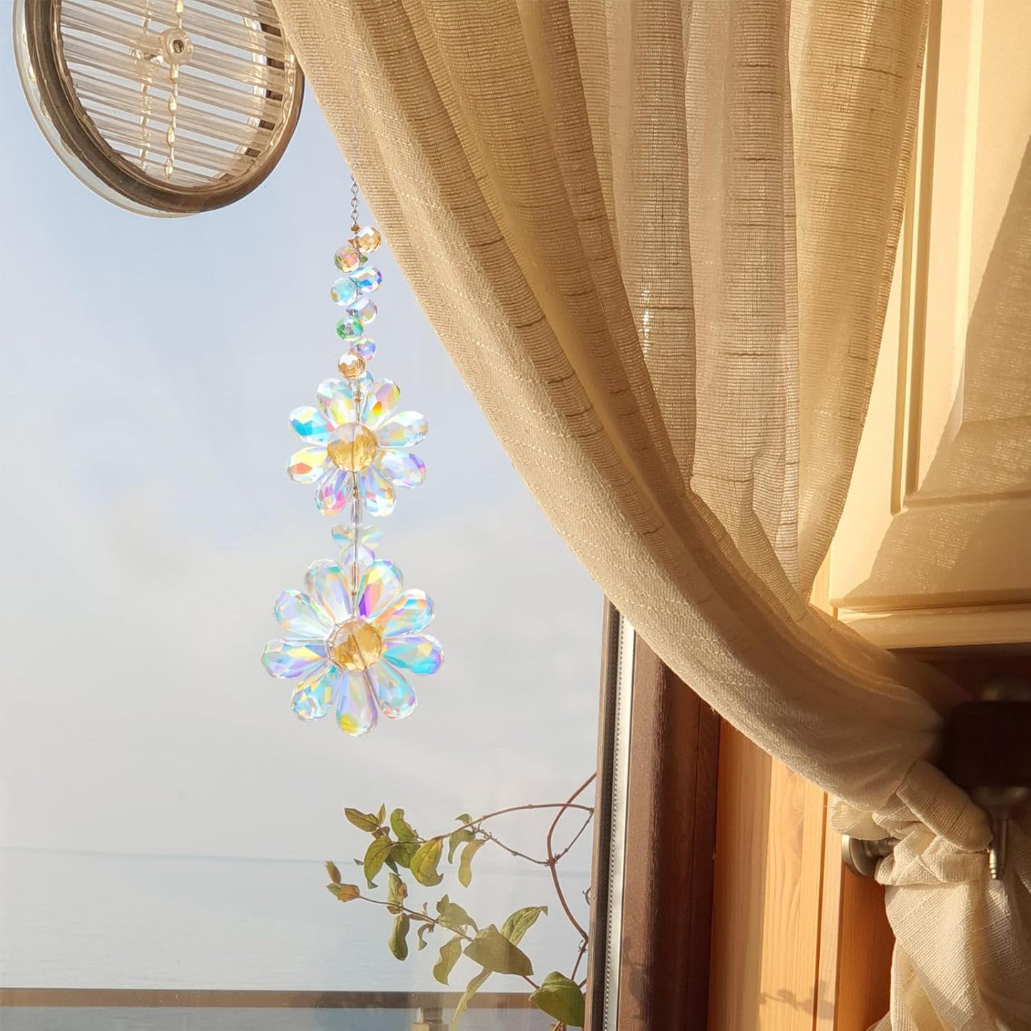 Crystal Flower Suncatcher Hanging Ornament, Rainbow Maker Window Sun Catcher Indoor Outdoor Patio Garden Decor (Crystal AB)