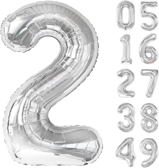 Silver 40 Inch Big Number Balloon Birthday Decoration, Number 2 Helium Balloon 12 20 22 23 24 26 2025 New Years Celebration, Boy Girl Baby Anniversary Party Graduations Supplies Decorations