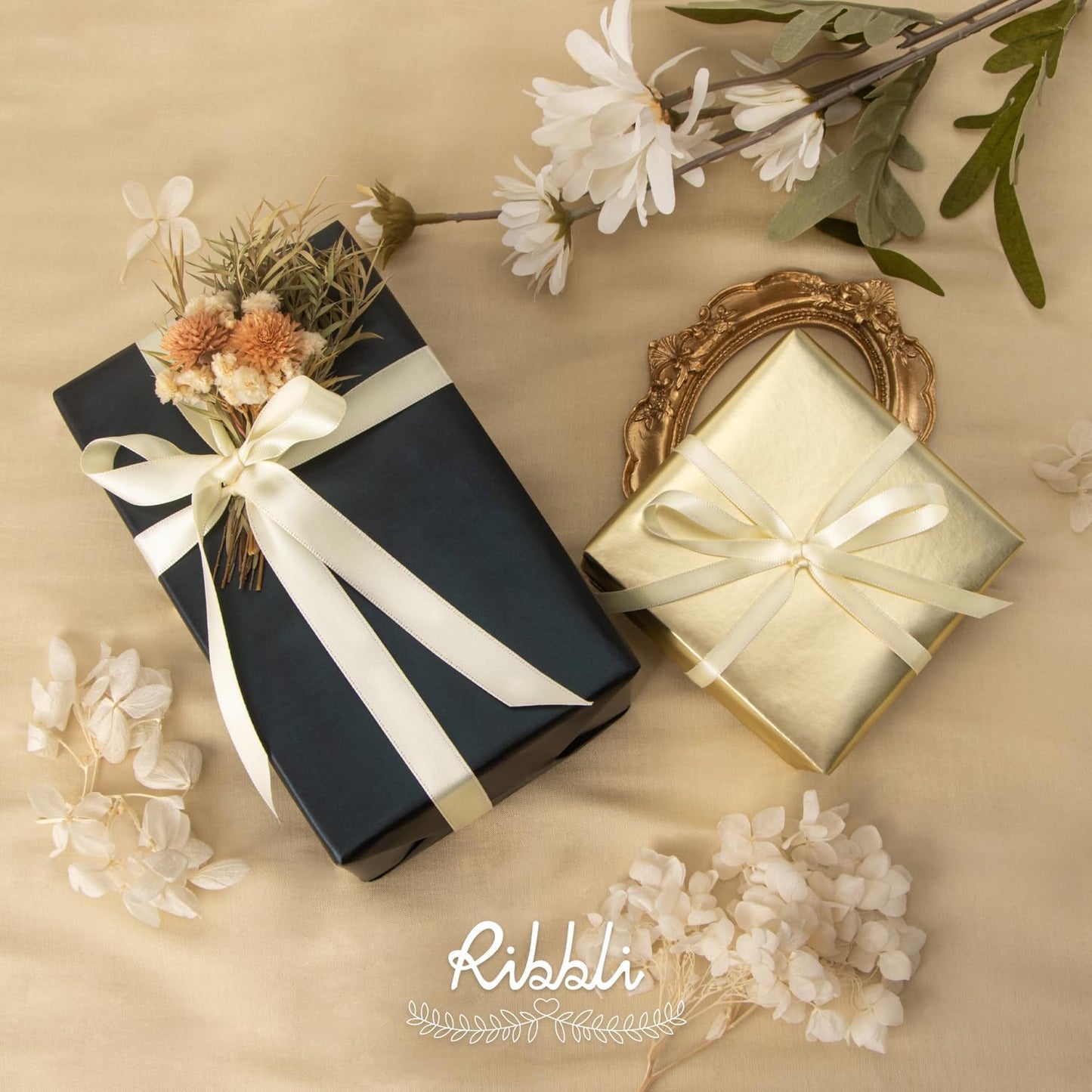 Ribbli Ivory Double Faced Satin Ribbon,1/2” x Continuous 25 Yards,Use for Craft Bows Bouquet, Gift Wrapping, Wedding Decoration, Floral Arrangement