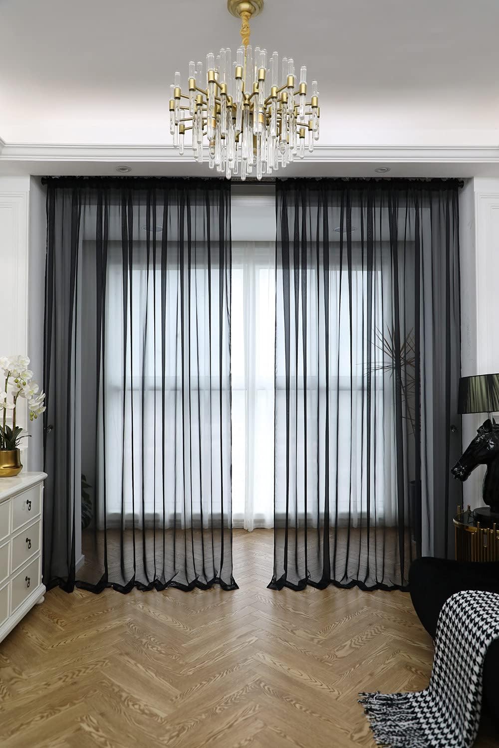 Window Black Sheer Curtains 60 Inches Width 45 Inches Long 2 Panels Sheer Curtain Clear Curtains Basic Rod Pocket Panel for Home Living Room Bedroom Kids Room Yard Patio Parlor Sliding