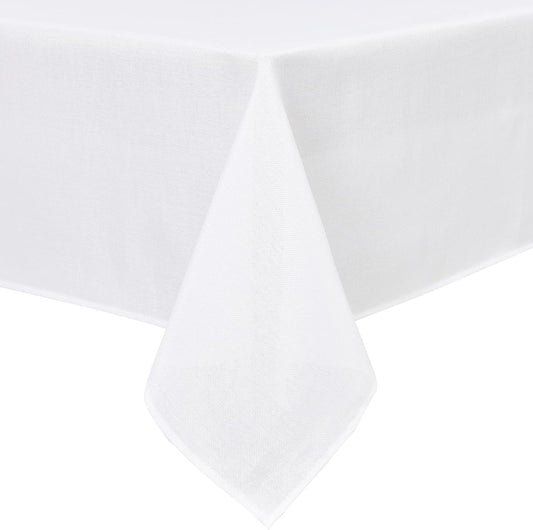 Hiasan Faux Linen Rectangle Tablecloth - Wrinkle and Stain Resistant Washable Table Cloth for Kitchen Dining Room Holiday Table Cover for Party Dinner, White, 70 x 108 Inch