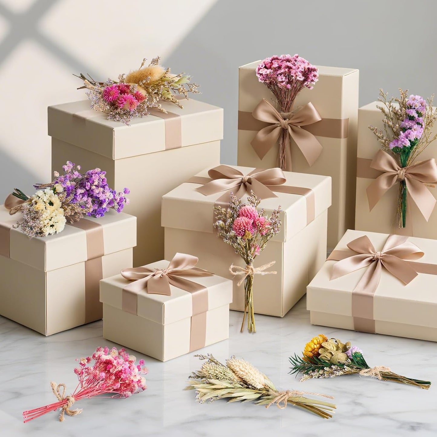 12/24 PCS Charming Dried Flowers Bouquet for Vase Various Dried Wildflowers with Stems Mini Handmade Wildflowers Natural Real Flowers Bulk Flowers Craft (Various Series, 12 PCS)