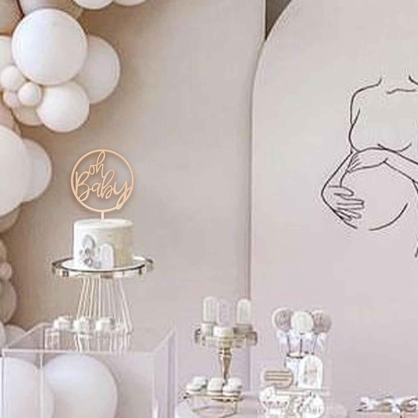 Oh Baby Wooden Cake Topper - Baby Shower Decoration,Gender Reveal Cake Doceration Supplies，Newtral Baby Shower Photo Props