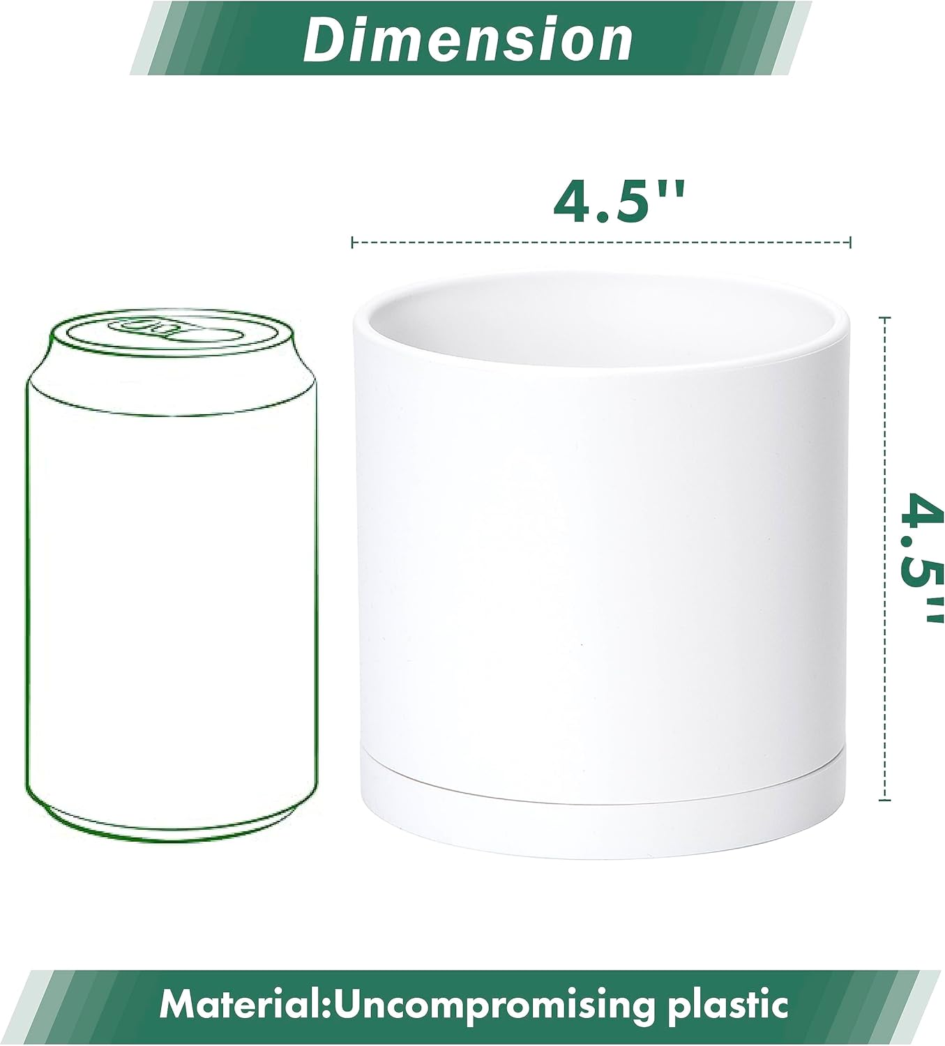 D'vine Dev 6 Pack 4.5 Inch Modern Plastic Plant Pots, Small Garden Planters for Plant with Drainage Holes and Saucers, White Color, 74-Z-F-3