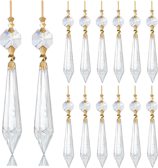 H&D 15pcs Large Clear Crystal Chandelier 60mm Icicle U-Drop Prisms Lamp Parts Brass Connectors