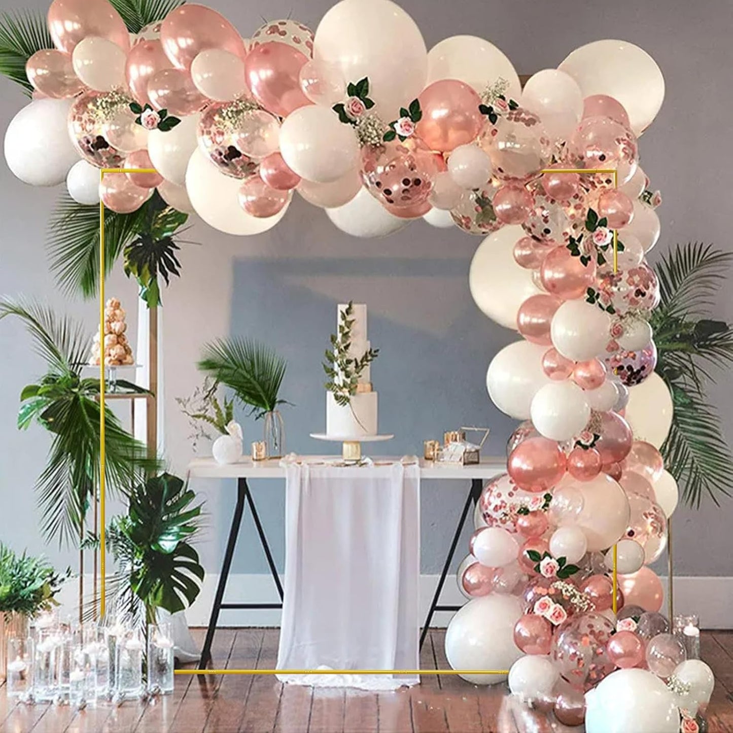 Wedding Arch Backdrop Stand 6.6x6.6 FT Gold Square Balloon Arch Frame for Wedding, Birthday Party, Baby Shower Ceremony Decoration