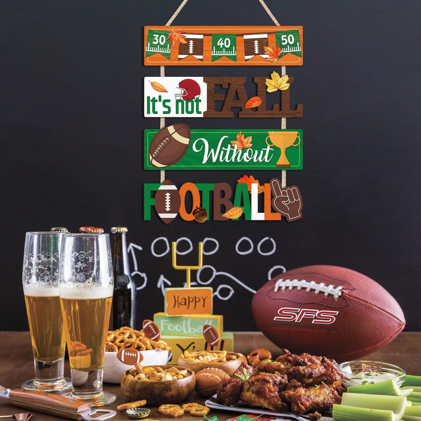 CHDITB It's Not Fall without Football Front Door Sign(15"x12"), Wooden Fall Football Season Decoration Wall Hanging, Vintage Hello Welcome Fall Autumn Home Decor Hanger for Porch Indoor