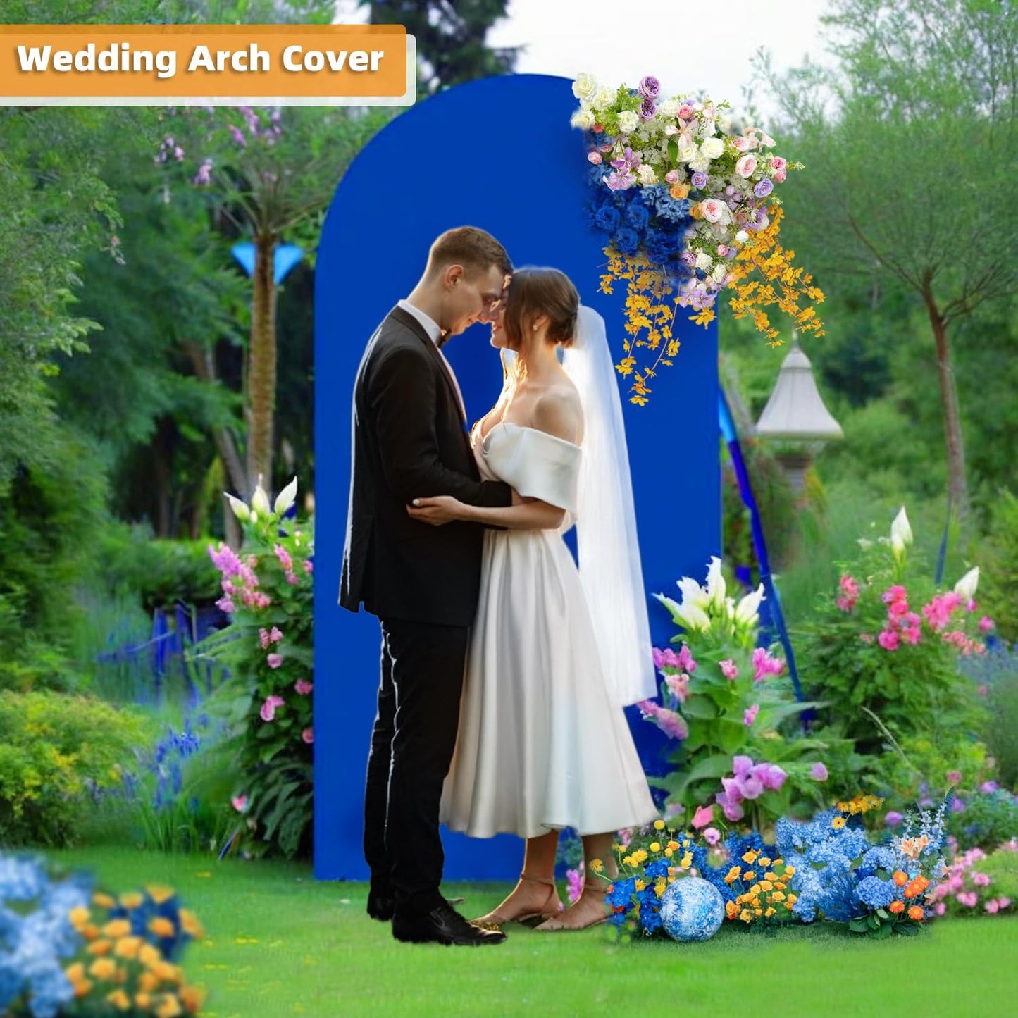 HEMMOTOP Blue Arch Cover 7.2 ft (No Arch Backdrop Stand), Spandex Wedding Balloon Stretchy Arch Backdrop for Photo, Round Top Stand Covers for Party Birthday Baby Shower Anniversary Decoration