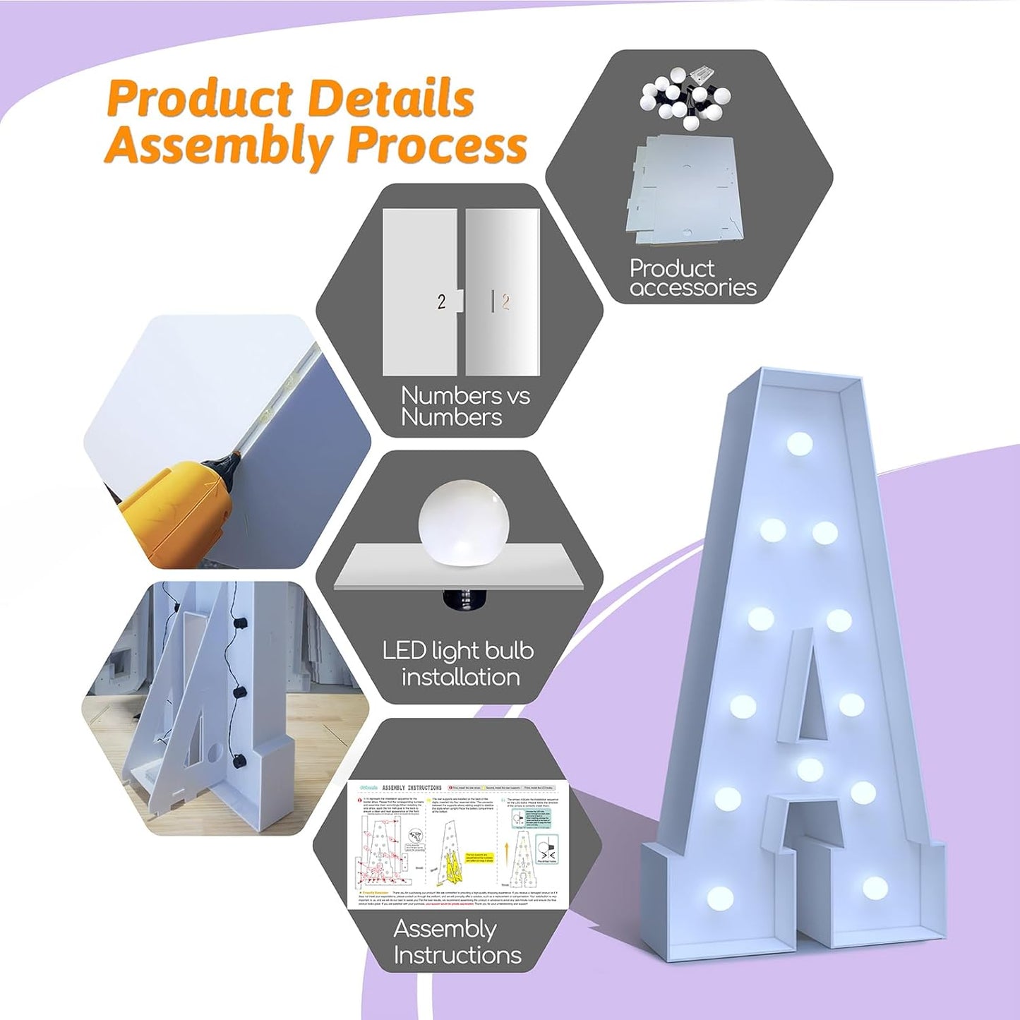 4FT Marquee Light Up Numbers 5 – Cool White LED, Easy to Assemble Foam Board with Back Support, Large Marquee Light Up Numbers for Birthday, Wedding, Party, Anniversary, Baby Shower Decor