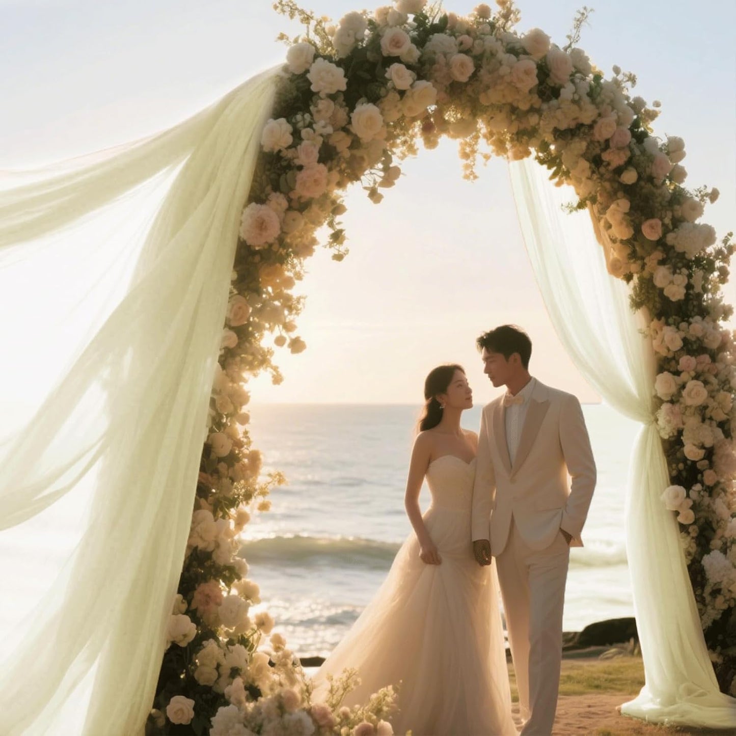 Wedding Arch Draping Fabric 29" x 18 FT Light Yellow Sheer Chiffon Outdoor Curtain Drapes for Wedding Birthday Party Ceremony Decor(1 Panel, Light Yellow)