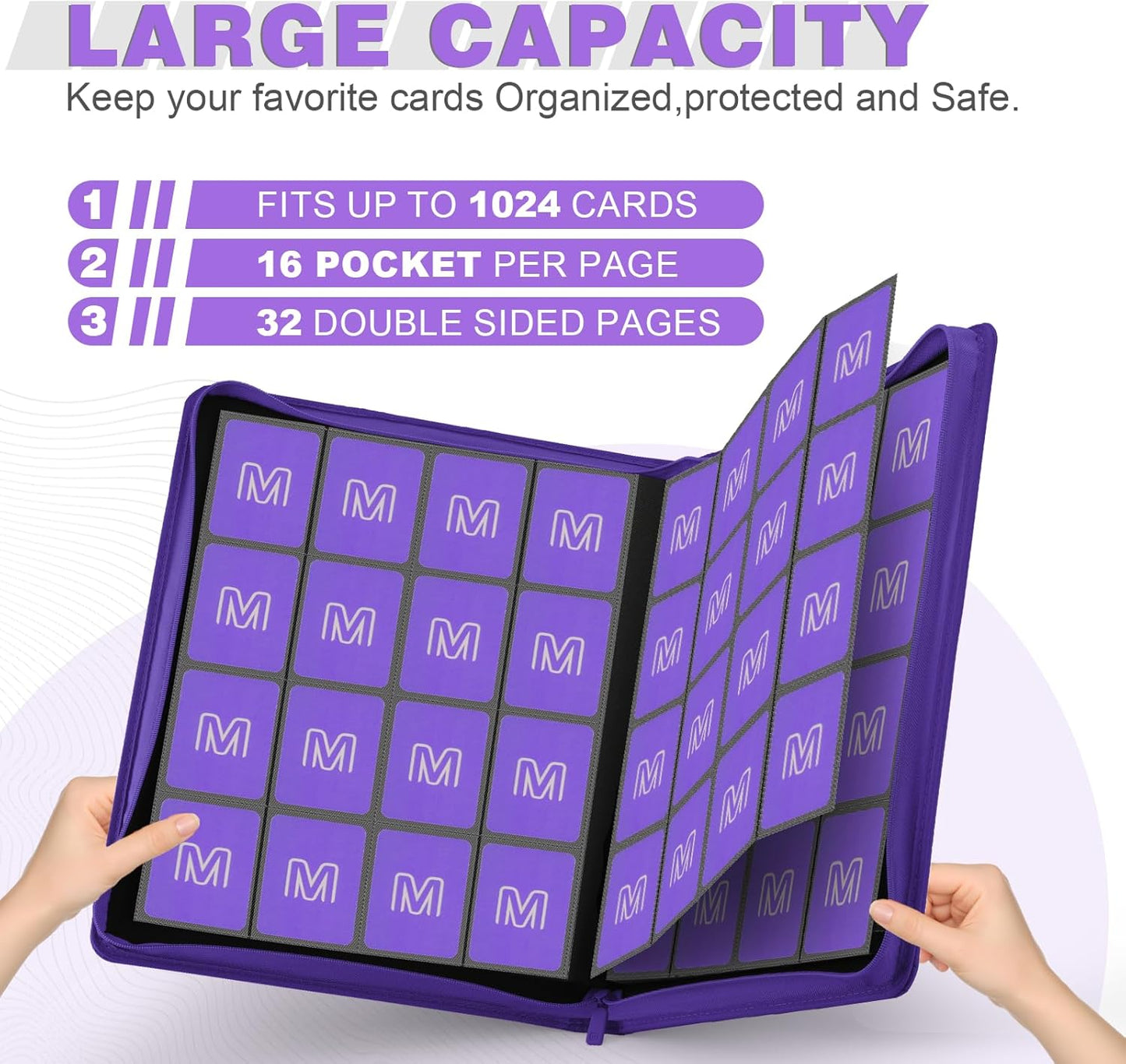 Premium Card Binder 16 Pocket,Trading Card Binder Holds up to 1000+Cards Sturdy Card Collection Album, Card Holder Folders for MTG, TCG, Game Cards & Sports Cards