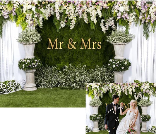 Wedding Arch Flower Backdrop - 10x8ft Mr & Mrs Engagement & Anniversary Photography & Bridal Shower Background