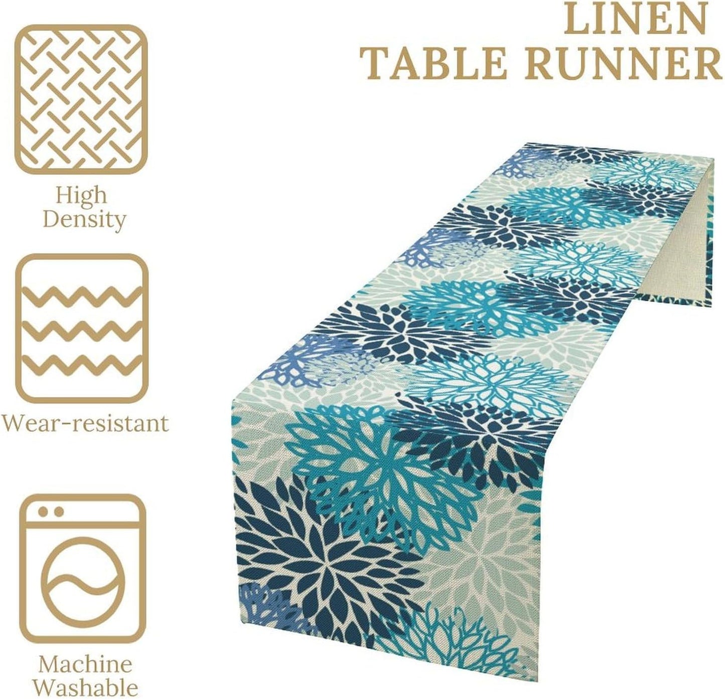 Floral Table Runner,Blue Flowers Print Spring Summer Table Cloth Kitchen Dining Table Home Party Decoration 13x108 Inch