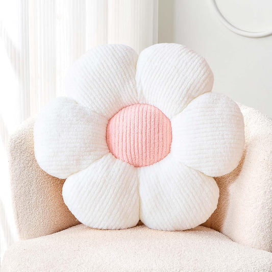 Soft White Pink 17.7" Flower Pillow for Home Decor, Cute Shaped Floor Pillow Aesthetic Plush Decorative Pillow for Bed Sofa Couch