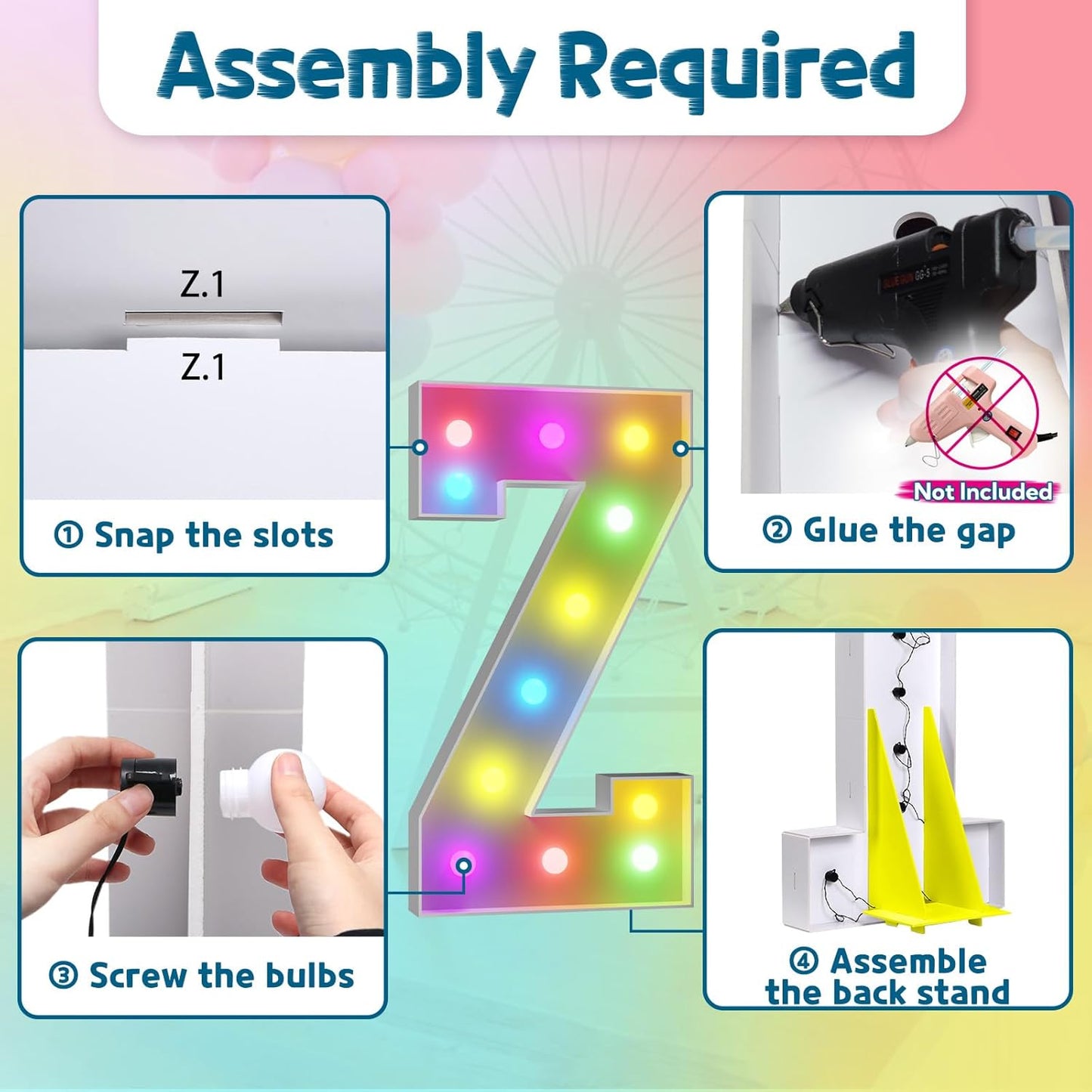 4FT Colorful Marquee Light Up Letters Z, 18 Colors Light Up Alphabet Signs with Remote, Marry Me Sign, Large Letter for Birthday Engagement Anniversary Wedding Party Decor