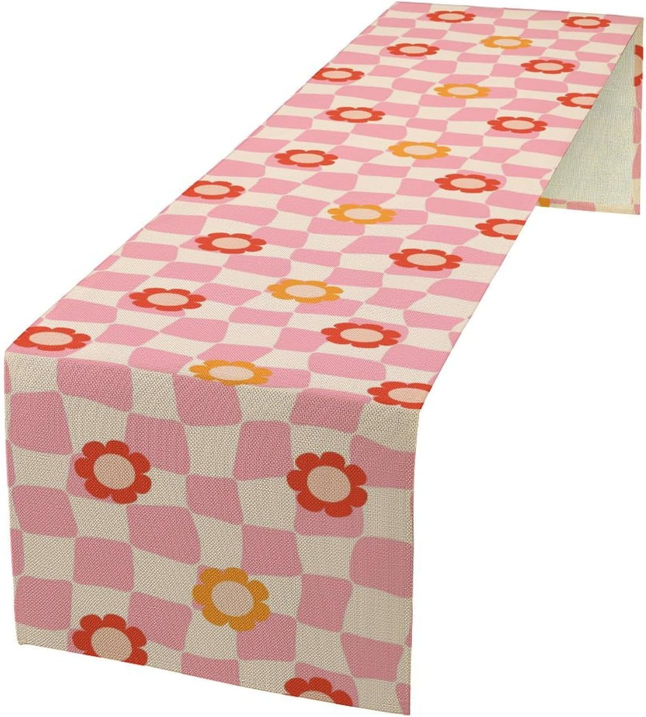 Vintage Floral Table Runner,60s Retro Color Funky Hippie Print Table Cloth Kitchen Dining Table Home Party Decoration 13x72 Inch