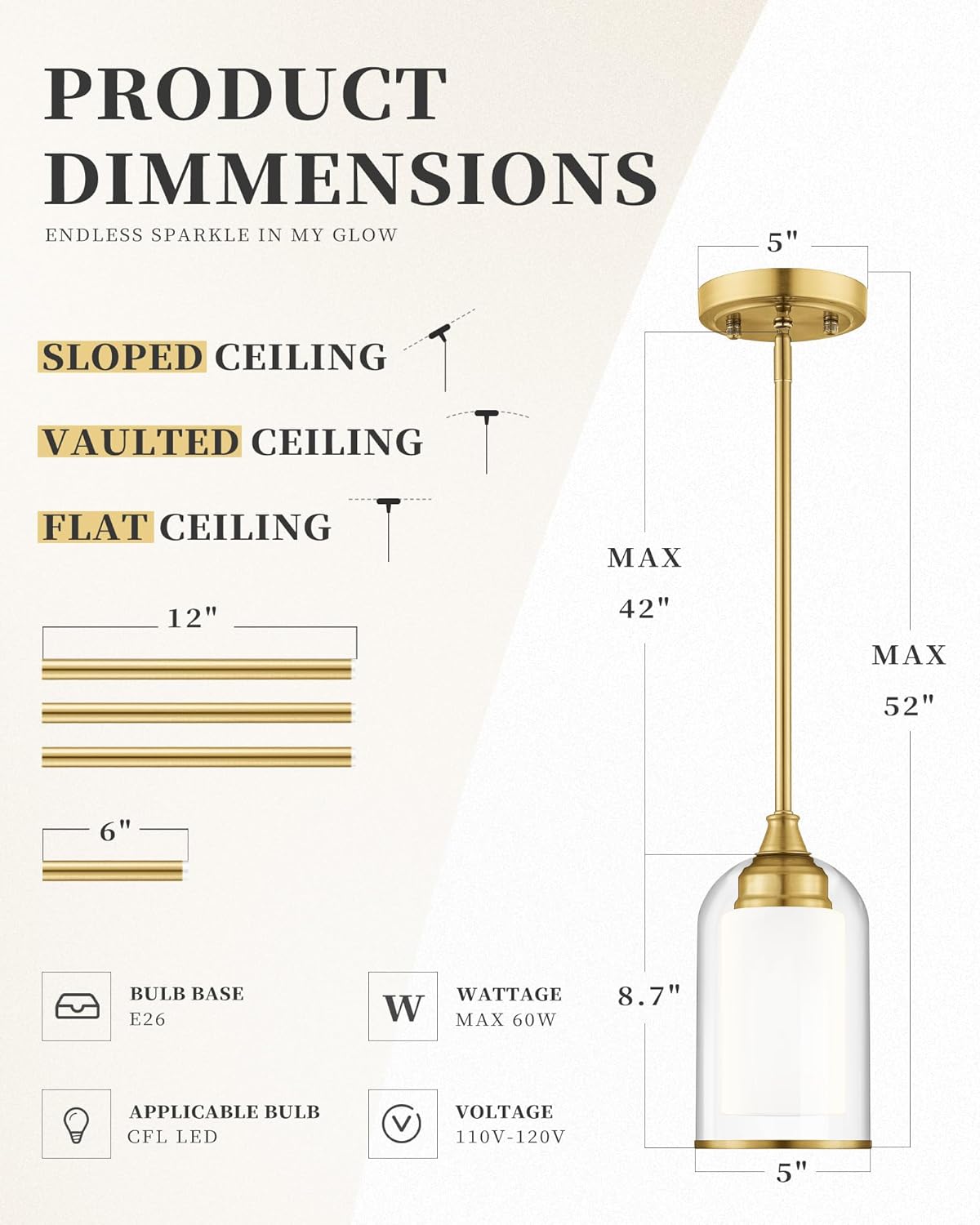 LIROUVET 2 Pack Pendant Lights, Vintage Dual Glass Hanging Lamp, Brushed Gold Pendant Lights Kitchen Island with Clear and Milk Glass, Pendant Lighting for Dining Room PL02BR-2PK