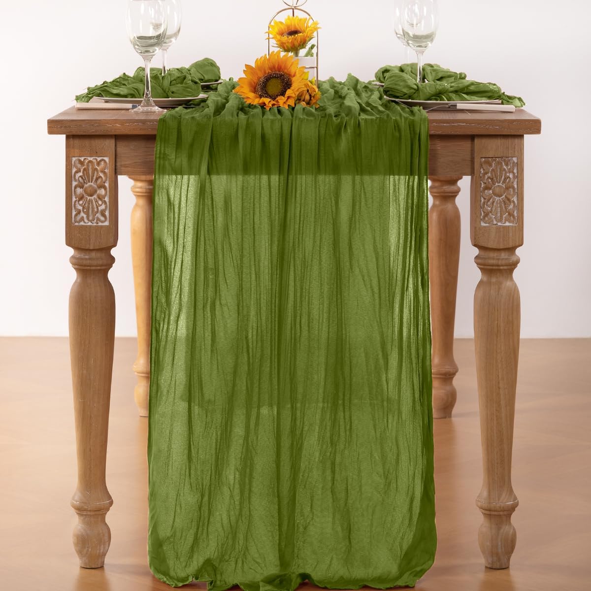 Olive Green Cheesecloth Table Runner 6 Pack Fall Table Runners Boho Gauze 120 Inches Green Fall Cheese Cloth Table Decorations for Thanksgiving Wedding Bridal Baby Shower Tea Party