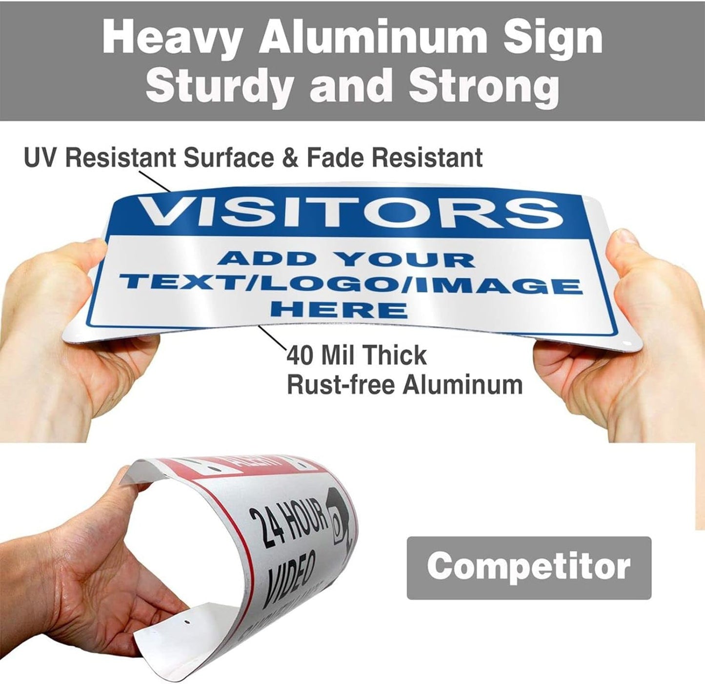 Custom Signs Outdoor Metal - 12 x 8 Customized Personalized Aluminum Signs for Office, Home, Business, Decor, Custom Rust-Proof Sign (VISITORS)