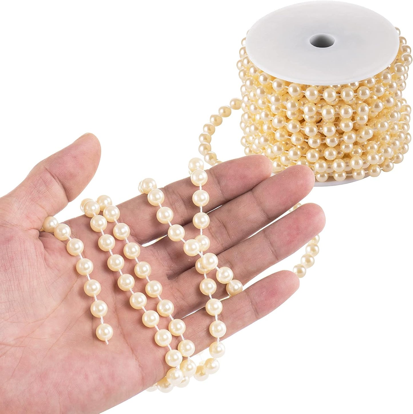 Craft String Pearls 8MM Pearl Bead, 33 Feet Ivory Faux Pearl Garland Spool Roll Strand Wedding Party Decoration, Christmas Tree Decorations