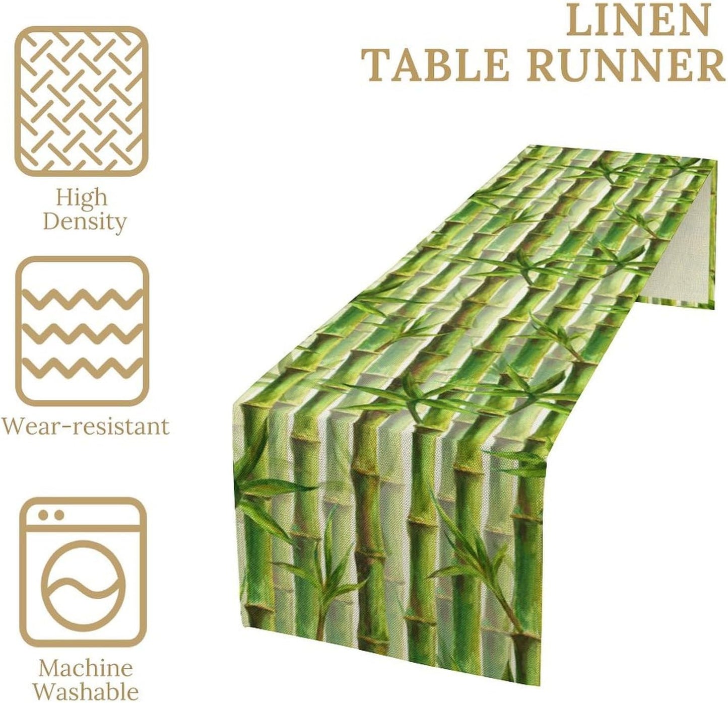 Bamboo Table Runner,Green Plant Print Table Runner for Kitchen Dining Table Home Party Decoration 13x120 Inch