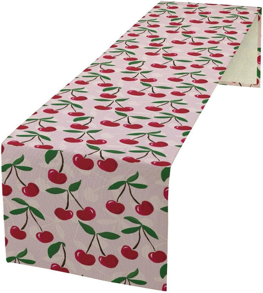 Cherry Table Runner,Spring Summer Fruit Table Runner for Kitchen Dining Table Home Party Decoration 13x90 Inch
