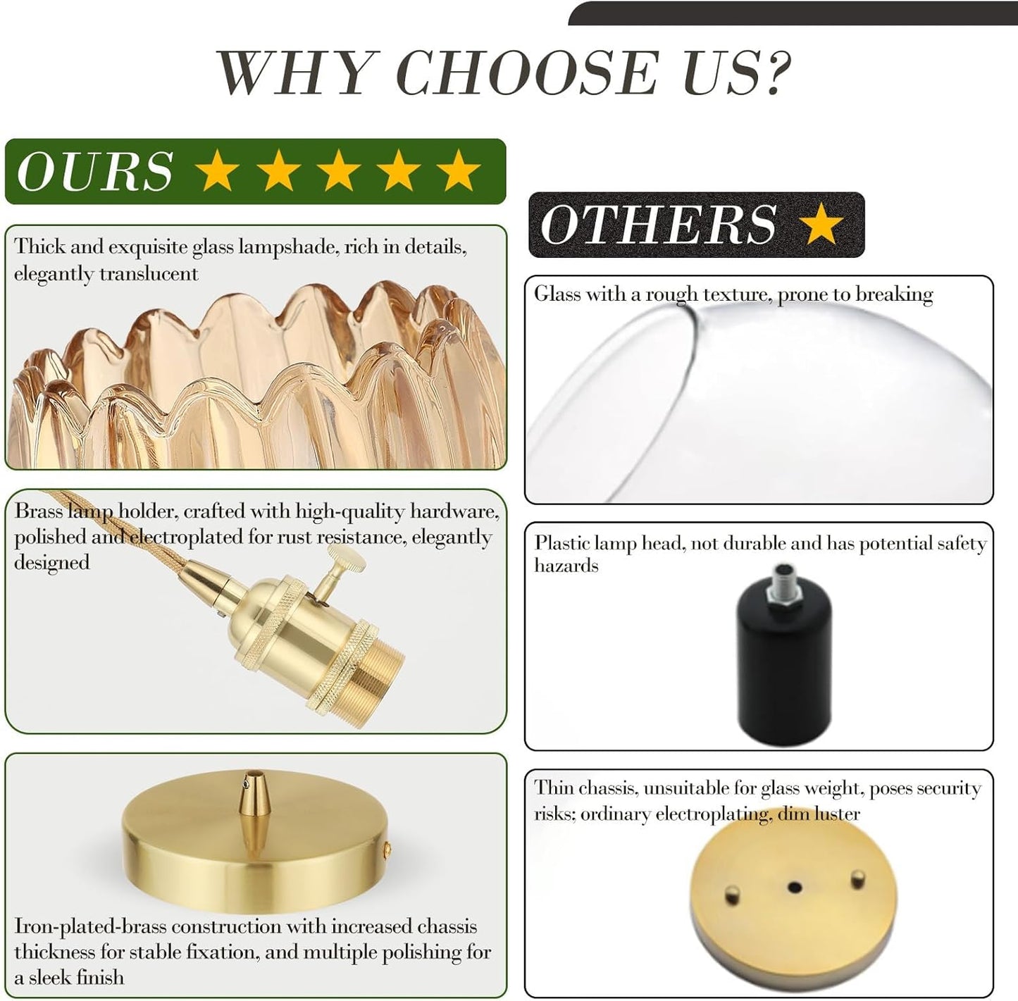 Vintage Gold Pendant Light, Pendant Light Fixtures with 70 Inch Cord and Amber Tulip Glass Lampshade, Ideal for Kitchen Island, Dining Room, Bedroom, Living Room & Entryway (Hardwired)