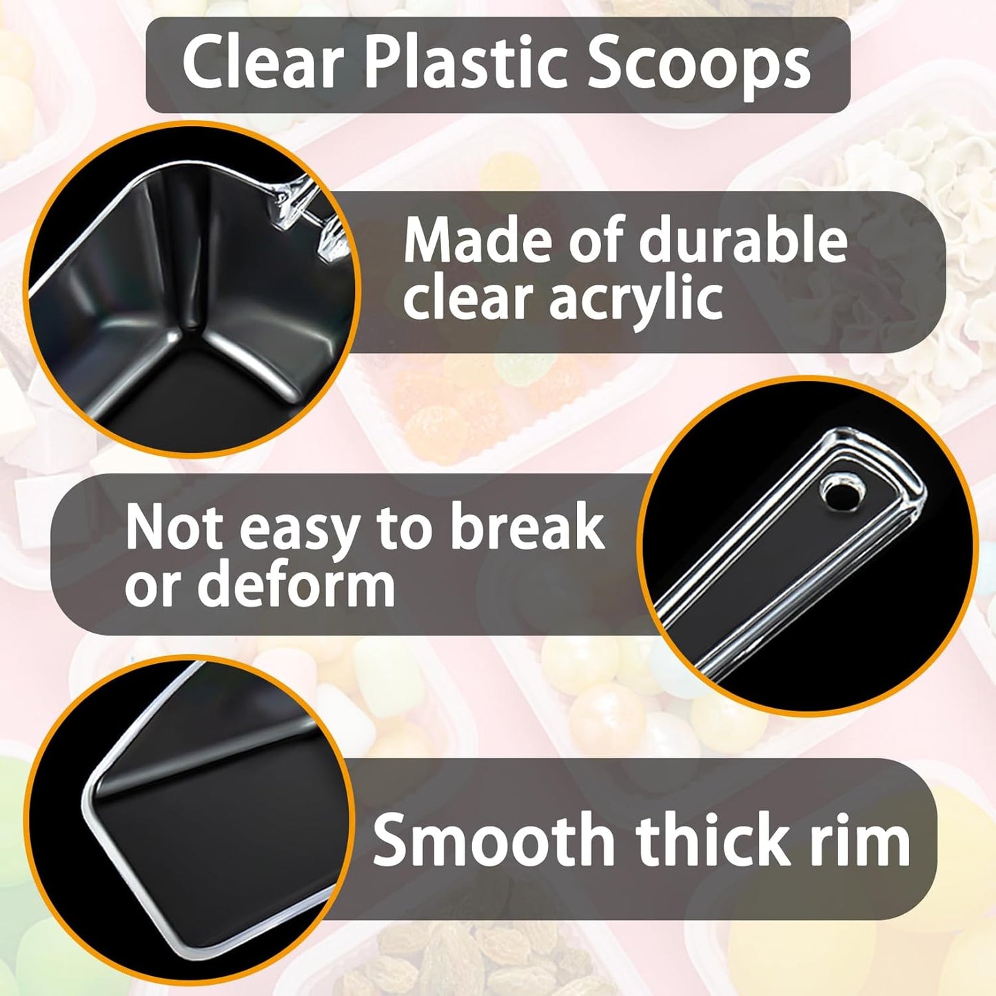 3 in 1 Clear Plastic Ice Scoop Set, Small Acrylic Serving Scoops for Candy Buffet, Canisters, Dry Goods Multi-Purpose Kitchen Mini Food Scoop for Coffee, Flour, Sugar, Salt, Wedding Desserts (L&M&S)