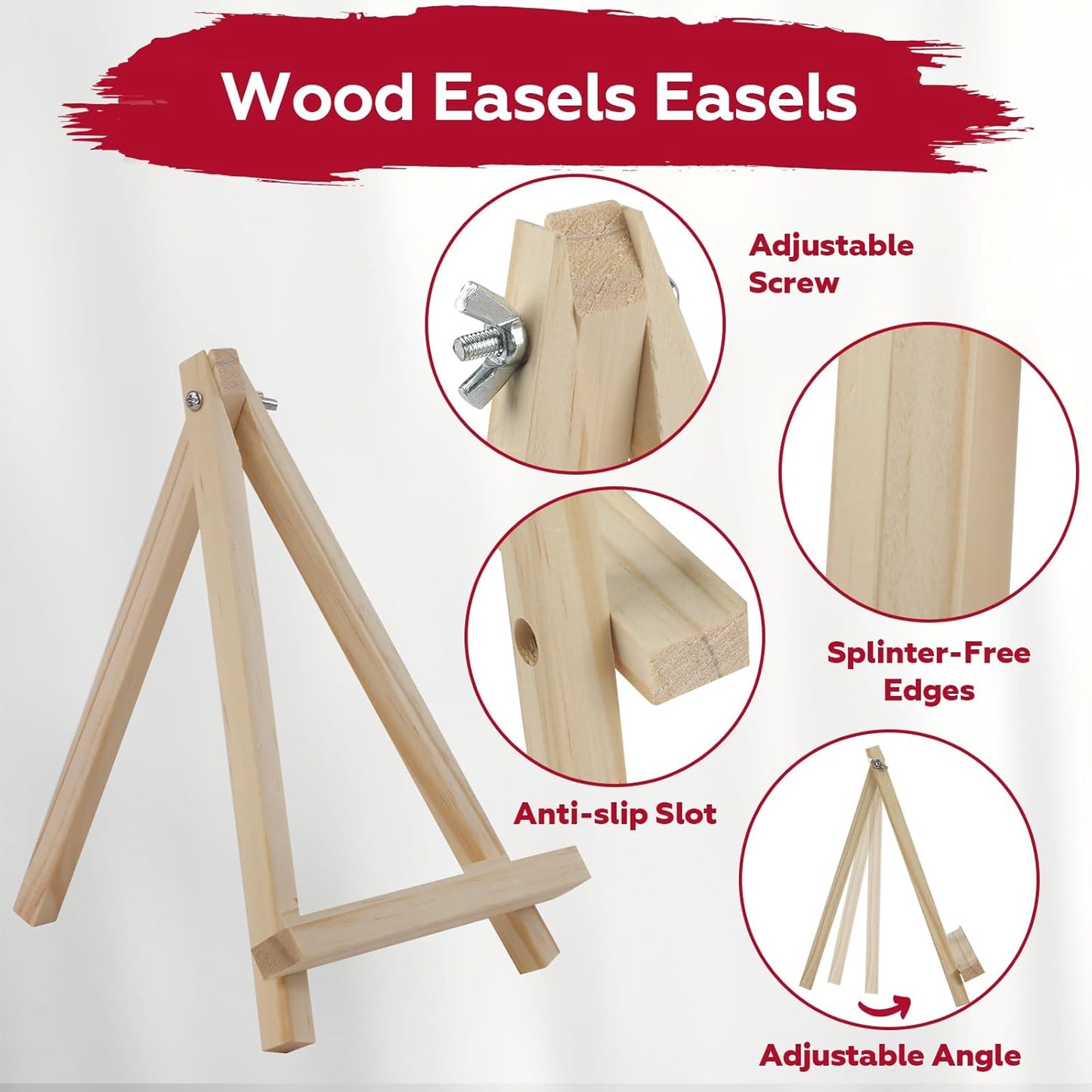 4 Pack 9 Inch Wooden Easel Stand, Portable A-Frame Tabletop Display Easel for Painting, Canvas, Signs,Photos, Art Easel for Kids, Students, Beginners（Need Assemble）