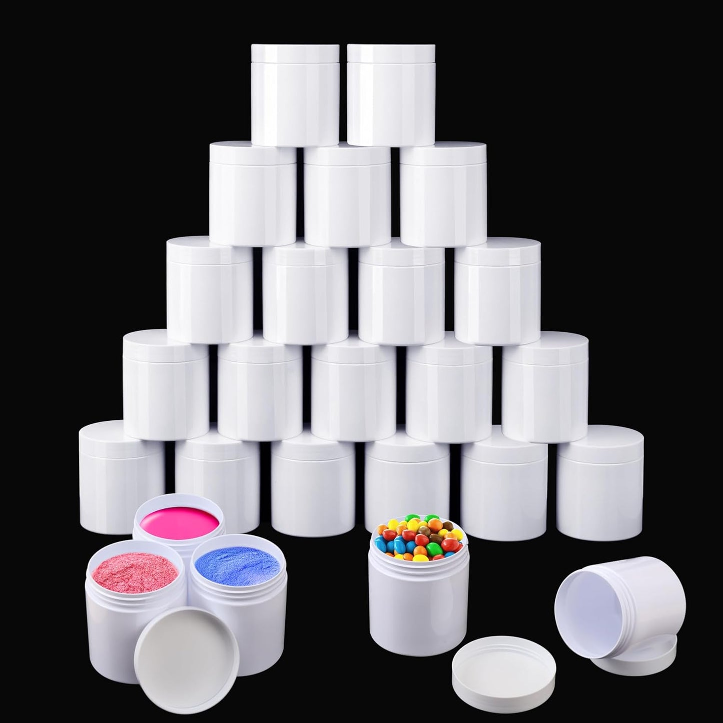 26 Packs 16 OZ White Plastic Jars with Lids, Body Butter Containers, Cosmetic Containers jars with Wide-Mouth for Kitchen Ingredients, beads, sequins, Lotion, Cream, DIY Crafts and More by KUKLIPJIM.