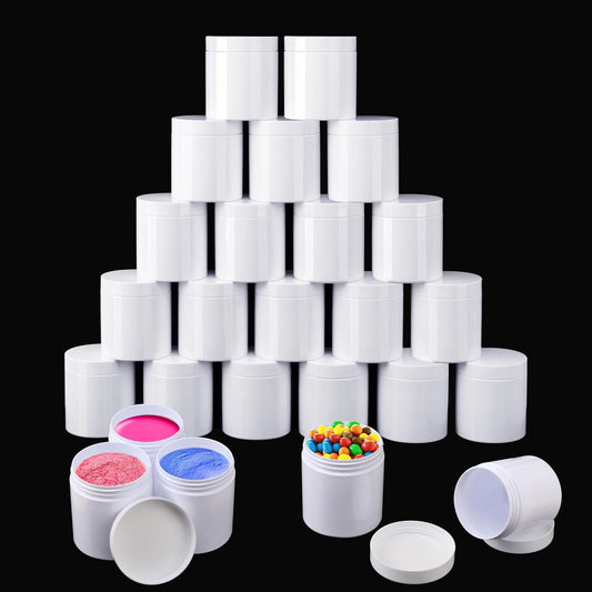 26 Packs 16 OZ White Plastic Jars with Lids, Body Butter Containers, Cosmetic Containers jars with Wide-Mouth for Kitchen Ingredients, beads, sequins, Lotion, Cream, DIY Crafts and More by KUKLIPJIM.