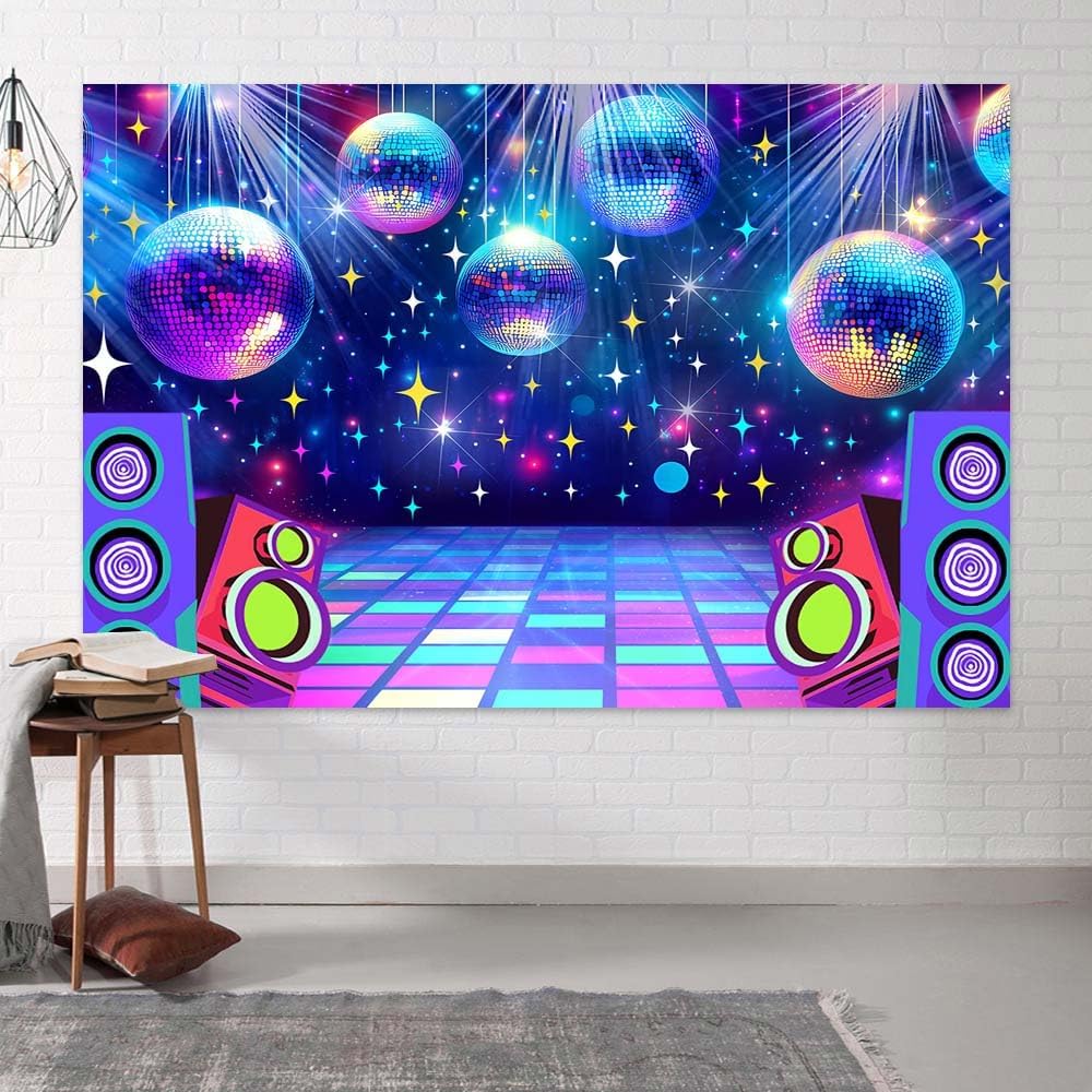 Dance Party Backdrop Retro 70s 80s 90s Theme Glitter Stage Dance Ball Background Disco Party Decoration DJ Photography Backdrop Banner for Birthday Party Prom Portrait Photo Shoot 20X10Ft,Multi1