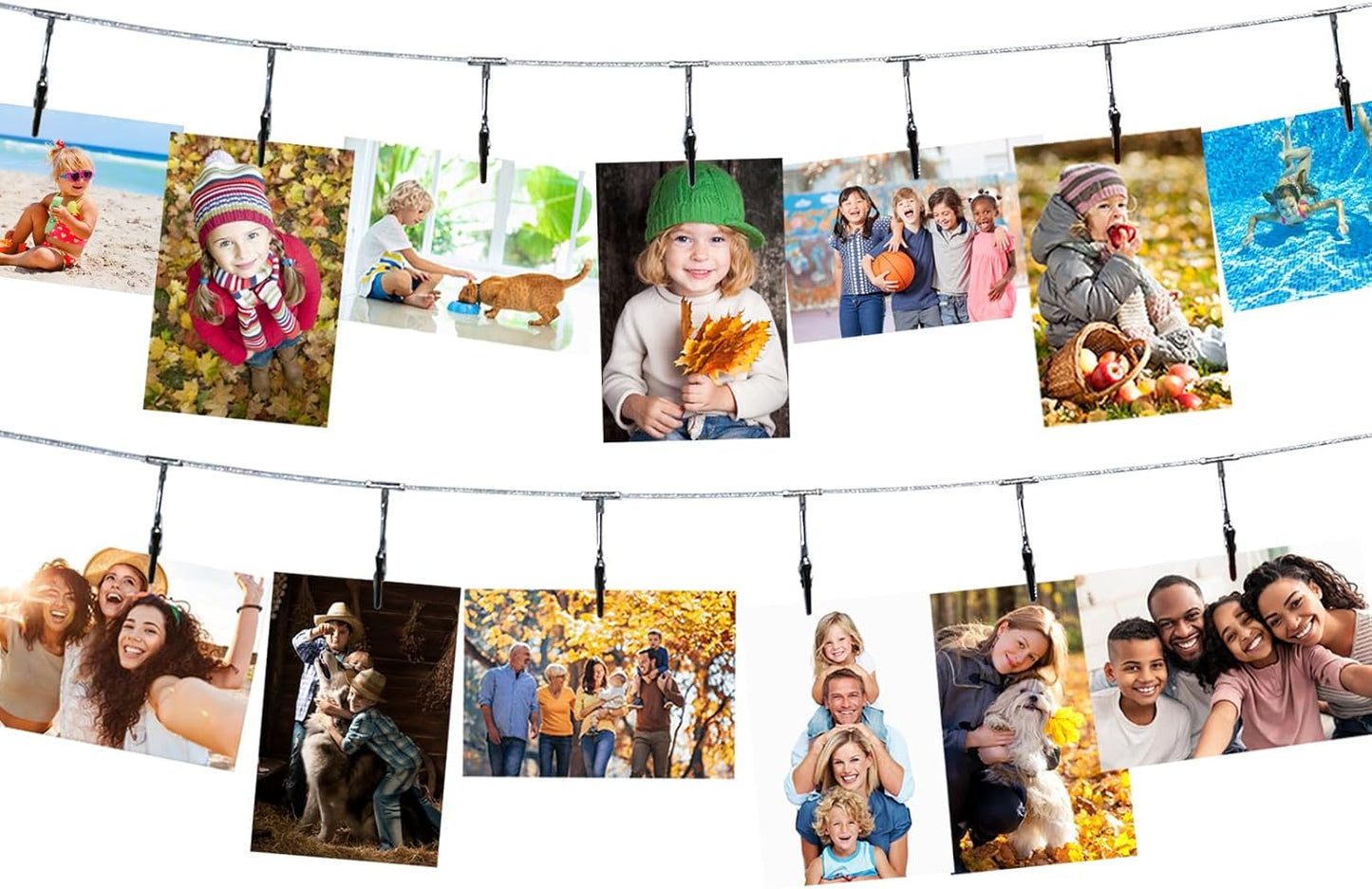 2 Pack Chain Photo Clip Hanging Photo Display Wall Photo Display Metal Photo String with 12 Clips Wall-Mounted Picture Holder for Hanging Painting Family Photos Artworks (Silver Color)