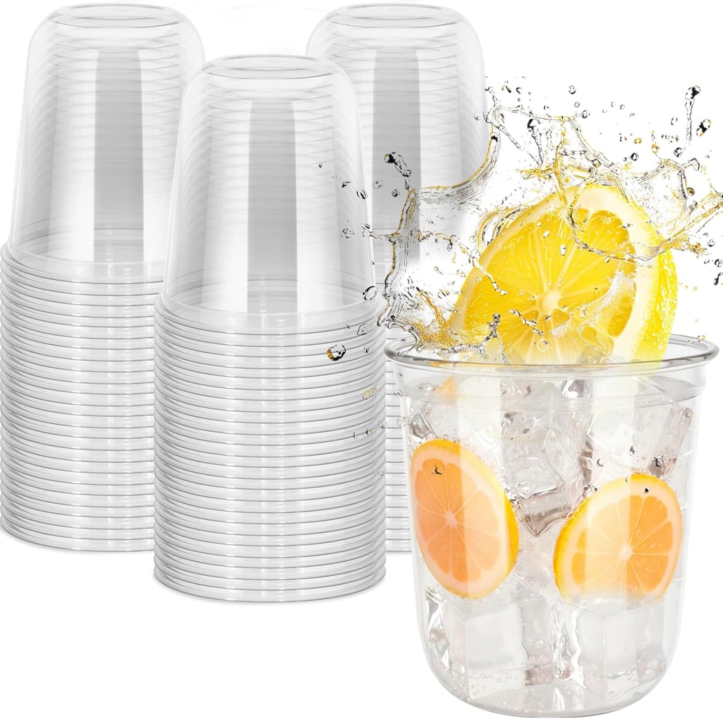 60 Pcs Disposable Stemless Clear Glasses 12 oz NATURAL Arc Crystal Plastic wine glasses Clear Classic Pet Cup for Meeting Weddings Birthdays Cocktail Christmas Party Supplies