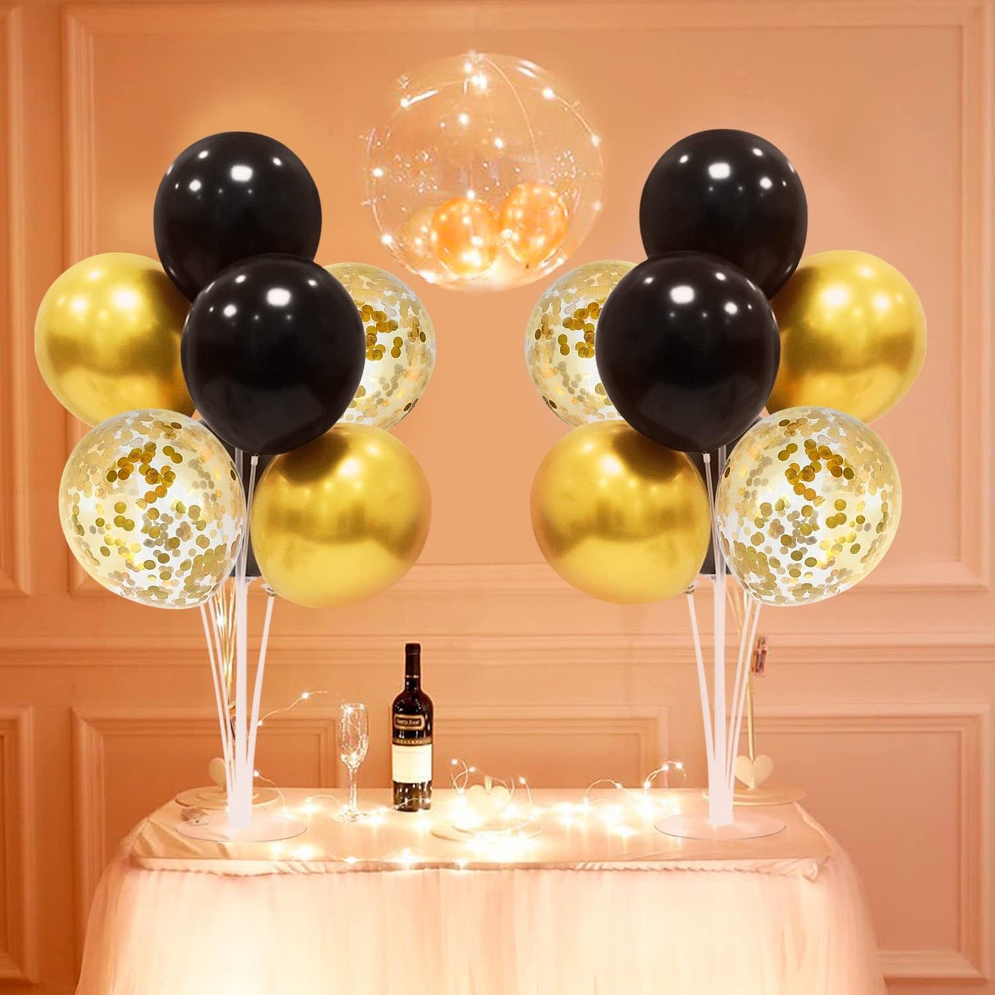 Black and Gold Party Decorations Balloon Stand Table Centerpieces for Birthday Wedding Retirement Anniversary Father's Day Halloween New Years Graduation Decorations 2025 (Black gold set4)