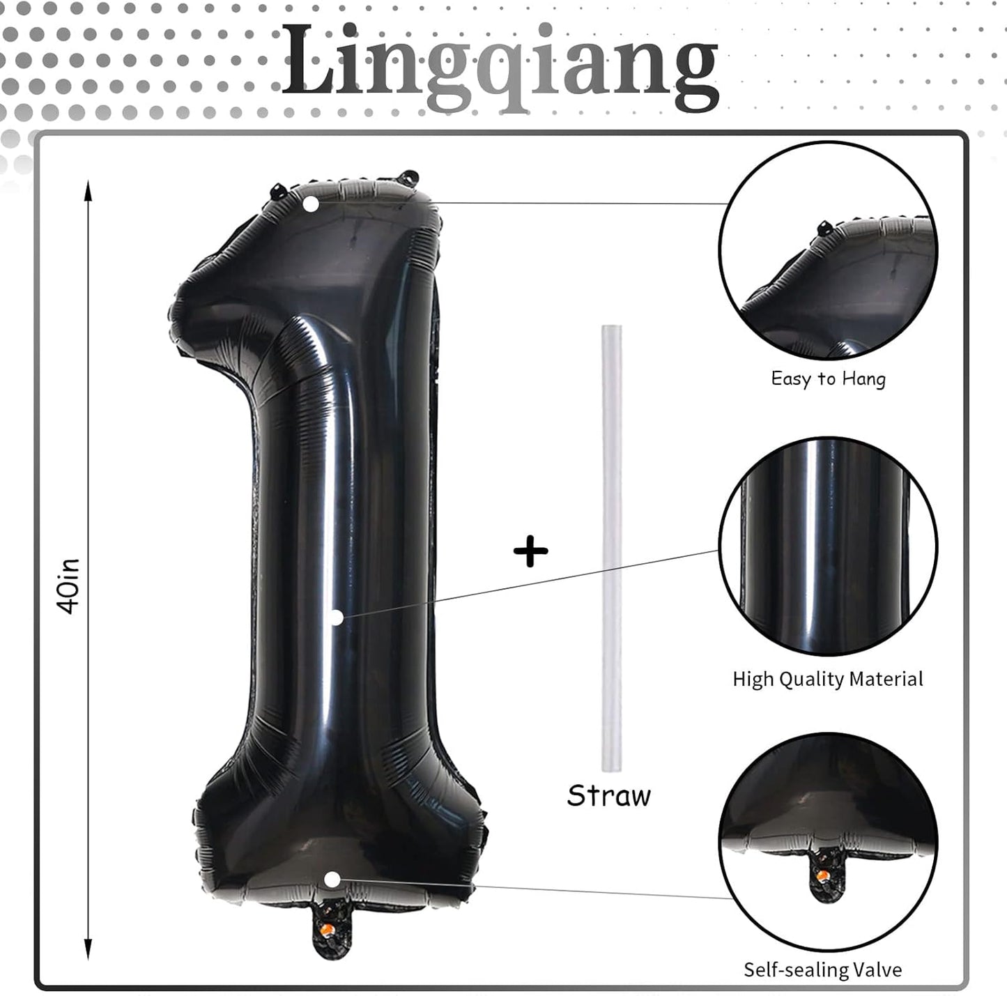 40 Inch Black Foil Balloon Number 1, Giant Self Inflating Number Balloons 0-9 Digital Helium Balloons Set for Girls Boys 1st Birthday Anniversary New Year's Eve Baby Shower Party Decorations Supplies