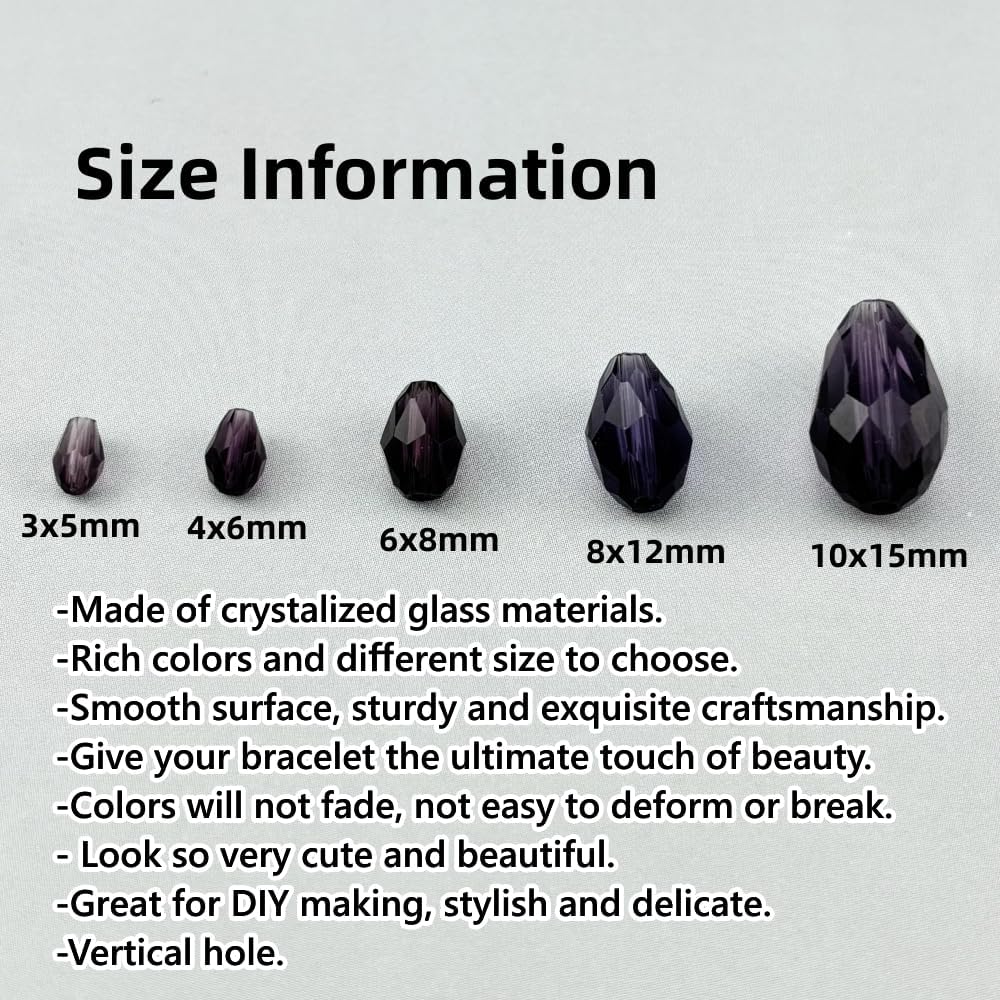 50pcs 10x15mm Teardrop Crystal Glass Beads for Jewelry Making, Faceted Vertical Hole Teardrop Glass Spacer Beads for Wind Chimes Bracelet Earring Necklace DIY Craft(Violet)