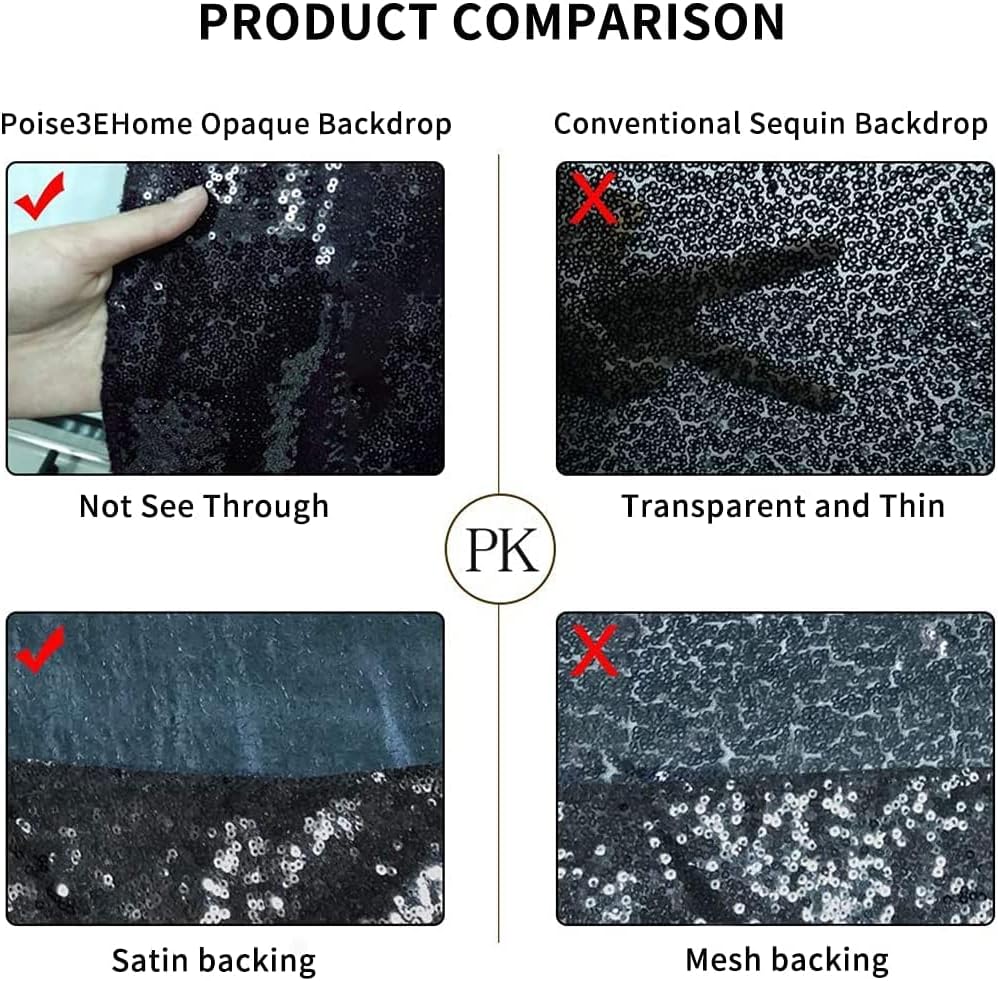 Poise3EHome 7Ft x 7Ft Black Sequin Backdrop, Glitter Thick Satin Sequin Background Drapes, Sequence Xmas Thanksgiving Backdrop for Wedding Party Holiday Festival Decor