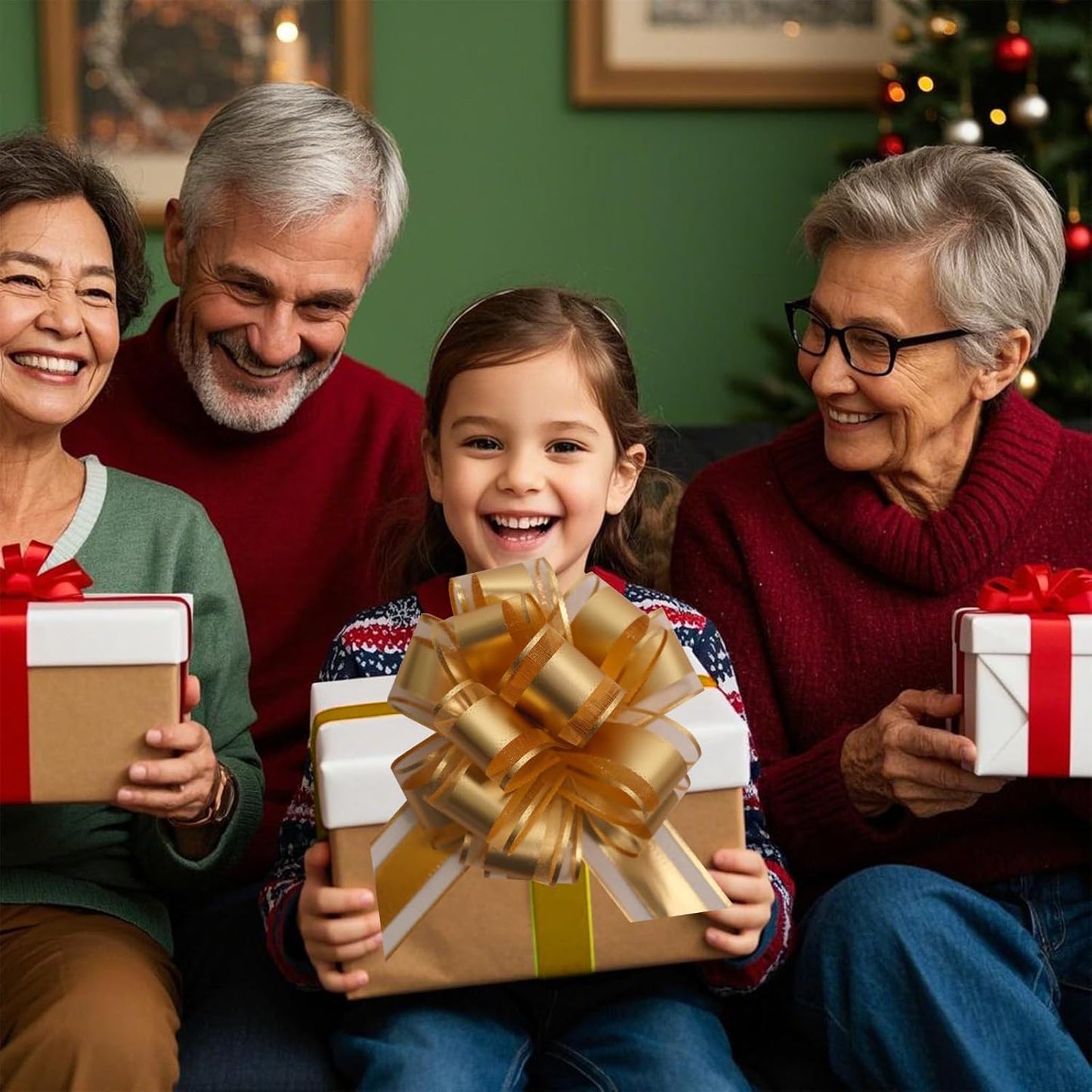 6 PCS 6 Inch Organza Golden Pull Bows - Perfect for Gift Wrapping, Wedding Decor, Car Bows, Birthday Parties, Christmas, and Valentine's Day