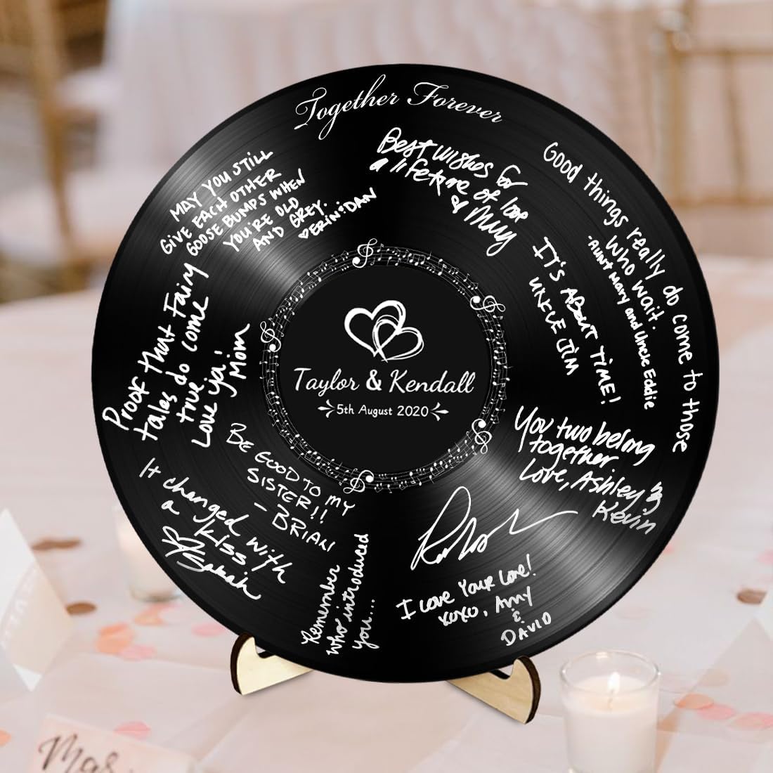 Personalized Vintage Record Guest Book Sign Custom Name Date Rustic Wedding Guest Book Alternative Unique Guest Book for Wedding Anniversary (Style 8)