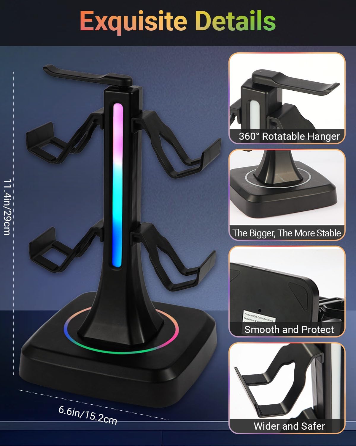 Controller Stand with RGB Multi-Color Light Modes - Headset Holder for PS5, Xbox, Switch - Gaming Room Decor, Desk Organizer for Gamers