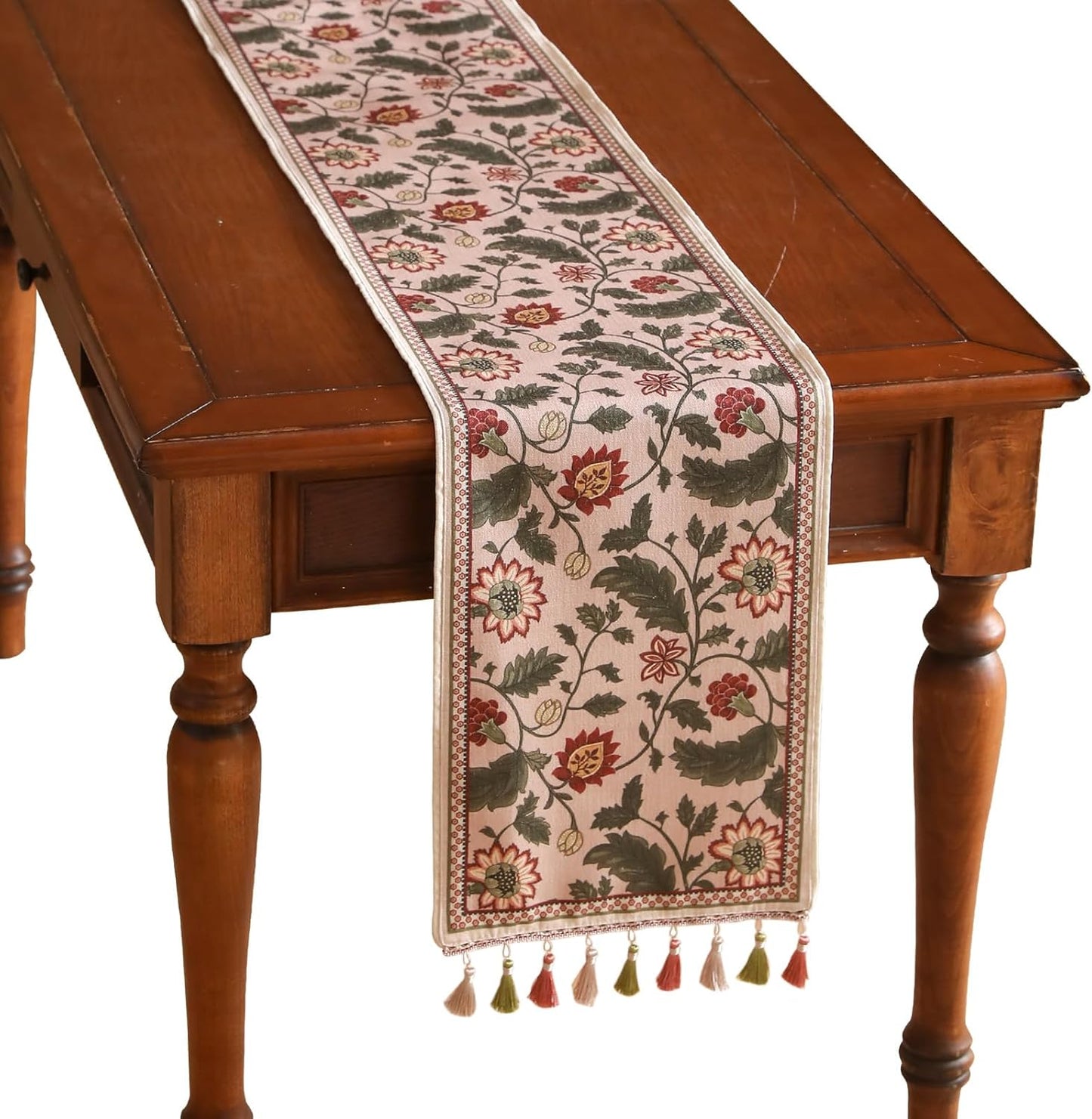 ISAENNE Designer Provence Elegant Linen Table Runner 102 Inches Long,Flower and Leaves Pattern Durable Table Runners for Dining Tables,Thanksgiving,Kitchen Tables,Christmas,12"*102"-Ratina