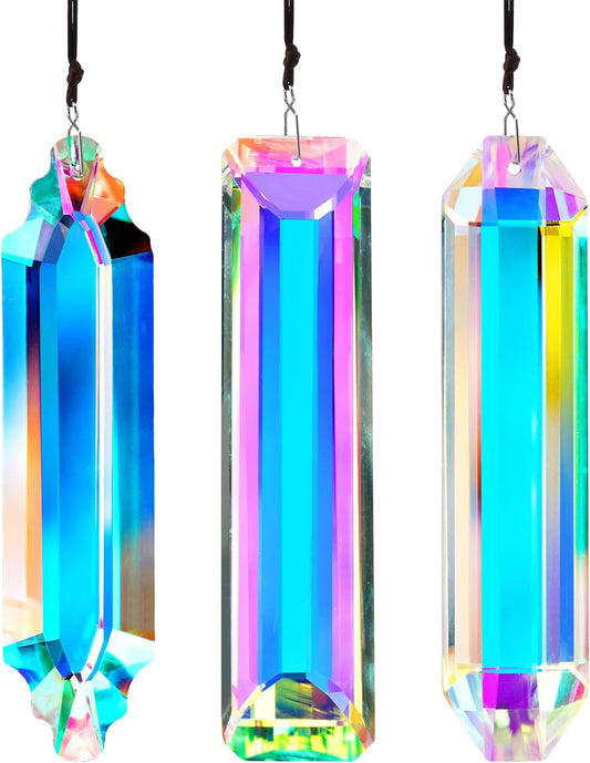 3PCS Crystal Suncatcher Prism for Window,120mm/5'' Rectangle AB Colored Crystal Stick Rainbow Maker Prisms Garden Hanging Sun Catcher