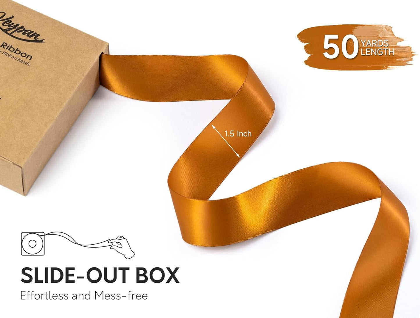 Copper Satin Ribbon 1-1/2 Inch x 50 Yards Double-Faced Polyester Ribbons for Bows Crafts Gift Wrapping Christmas Flower Bouquet Fall Wedding