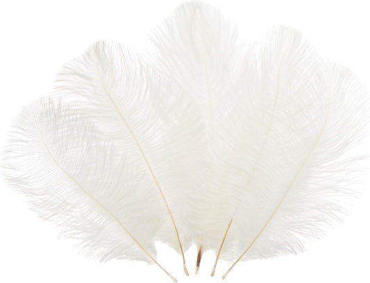 Sowder 6-8inch(15-20cm) Ostrich Feathers Plume for Wedding Centerpieces Home Decoration Pack of 10pcs(White)