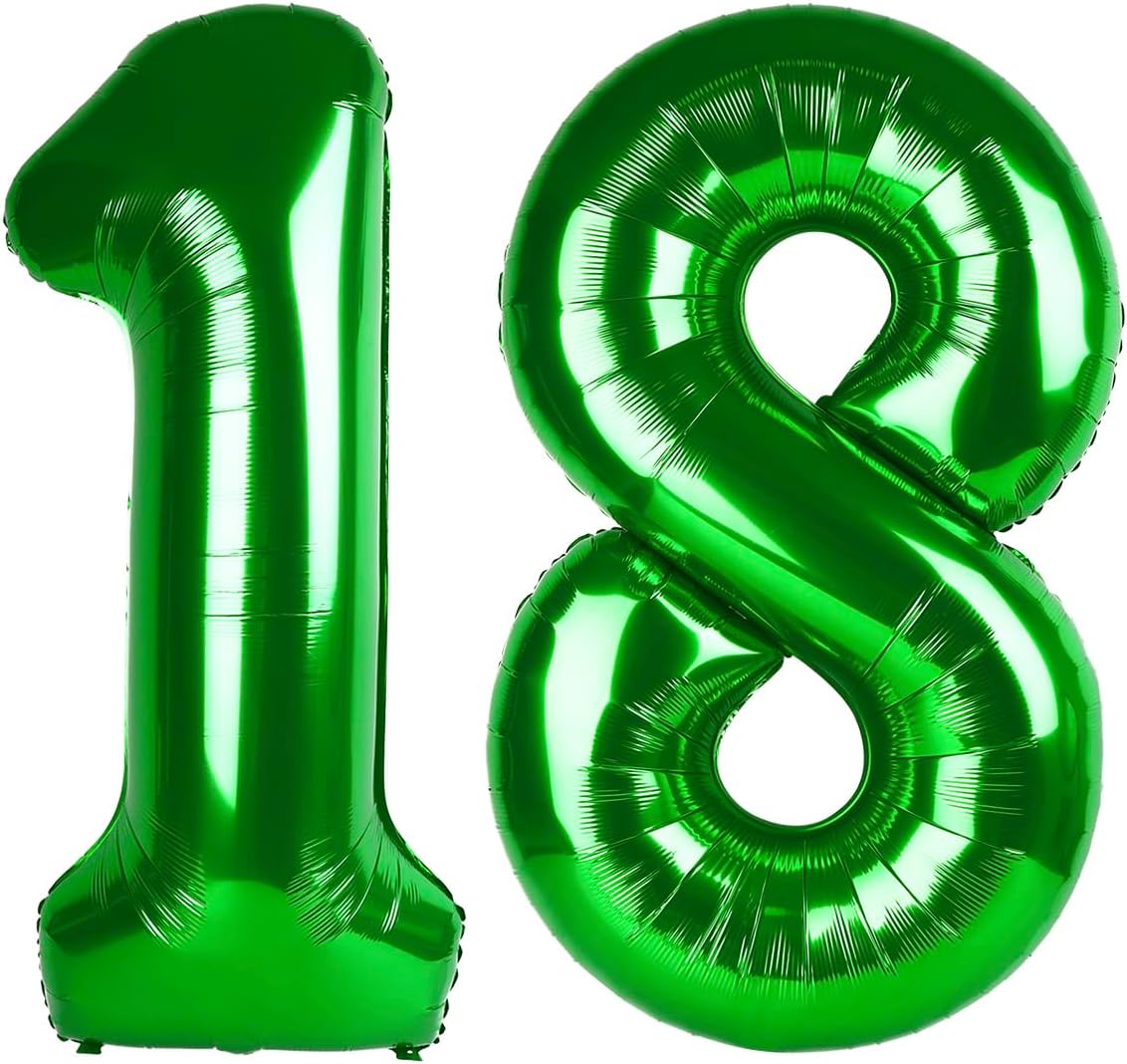 Green Foil Number 18 Balloon 40 Inch, Helium Mylar Eight Number 18 Birthday Balloons, 18th Green Women Men Wedding Anniversary, Graduations Party Supplies