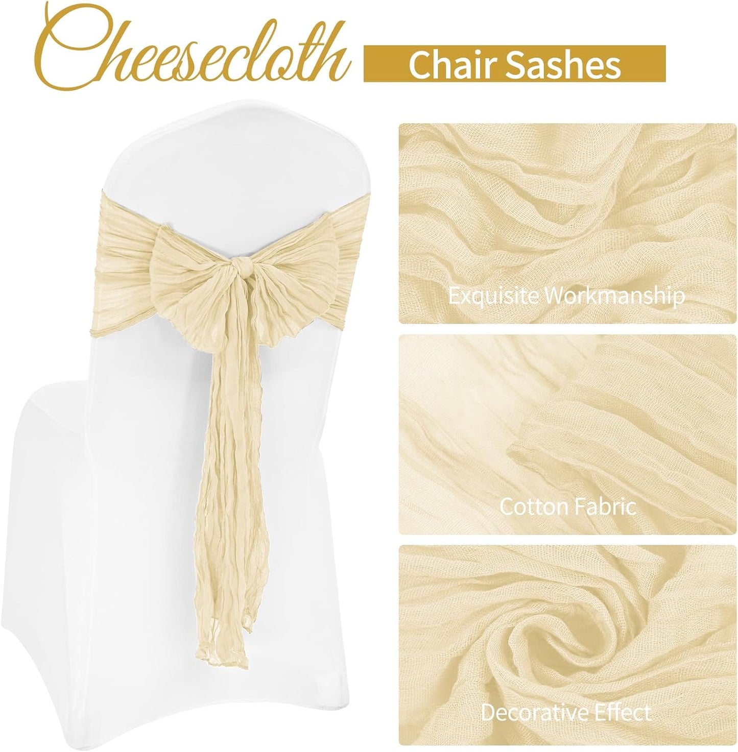 36 Pcs Ivory Cheesecloth Chair Sashes, 16 x 108 inch Gauze Fabric Washable Chair Sashes Bows Designed for Aisle Decorations Universal Chair Cover Decor for Wedding Reception Party Banquet